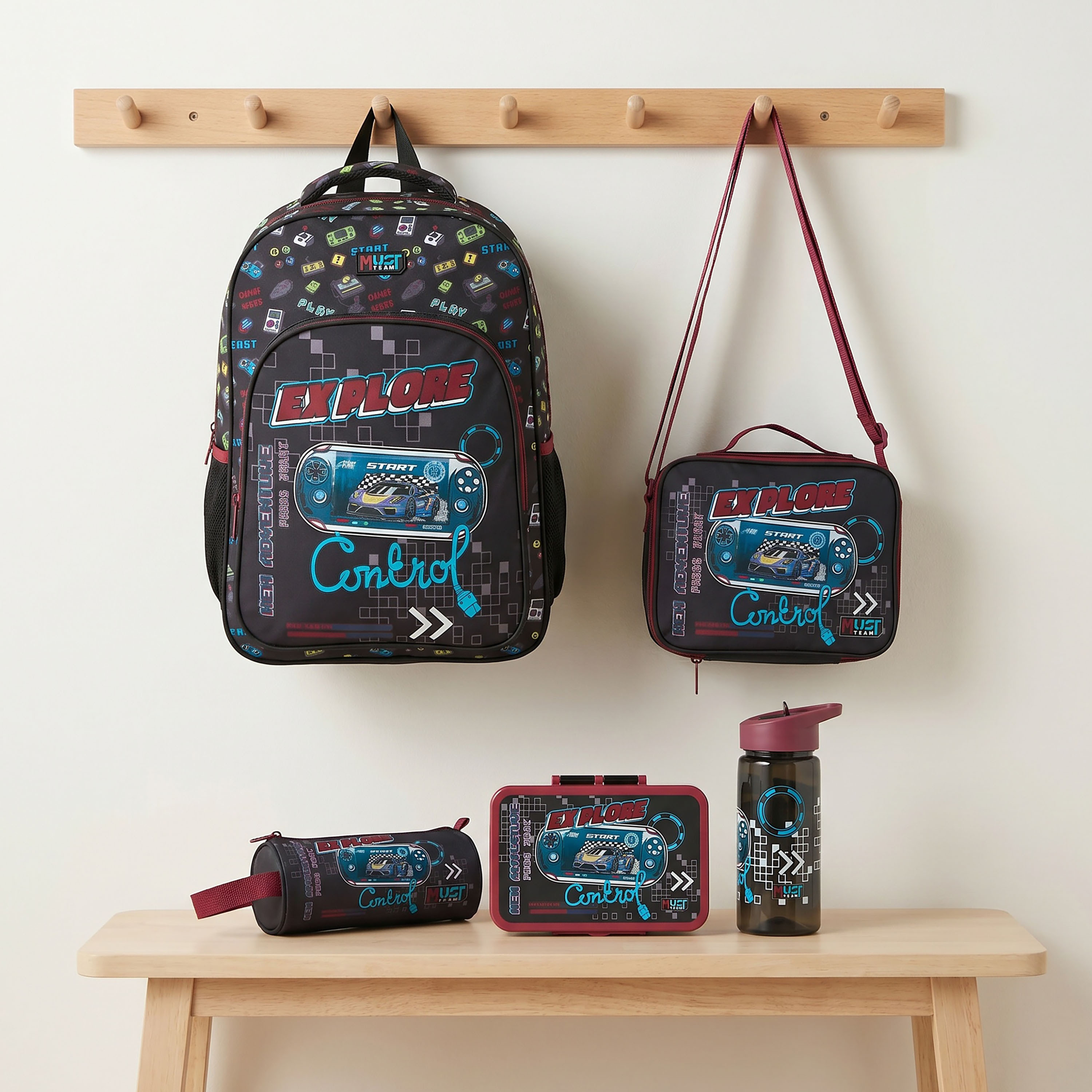MustTeam Game Print 5-Piece Backpack School Bag Set for Boys 5-8 Years with Lunch Bag - 16 inches-school-bagsandbackpacks-backpacks-image-1
