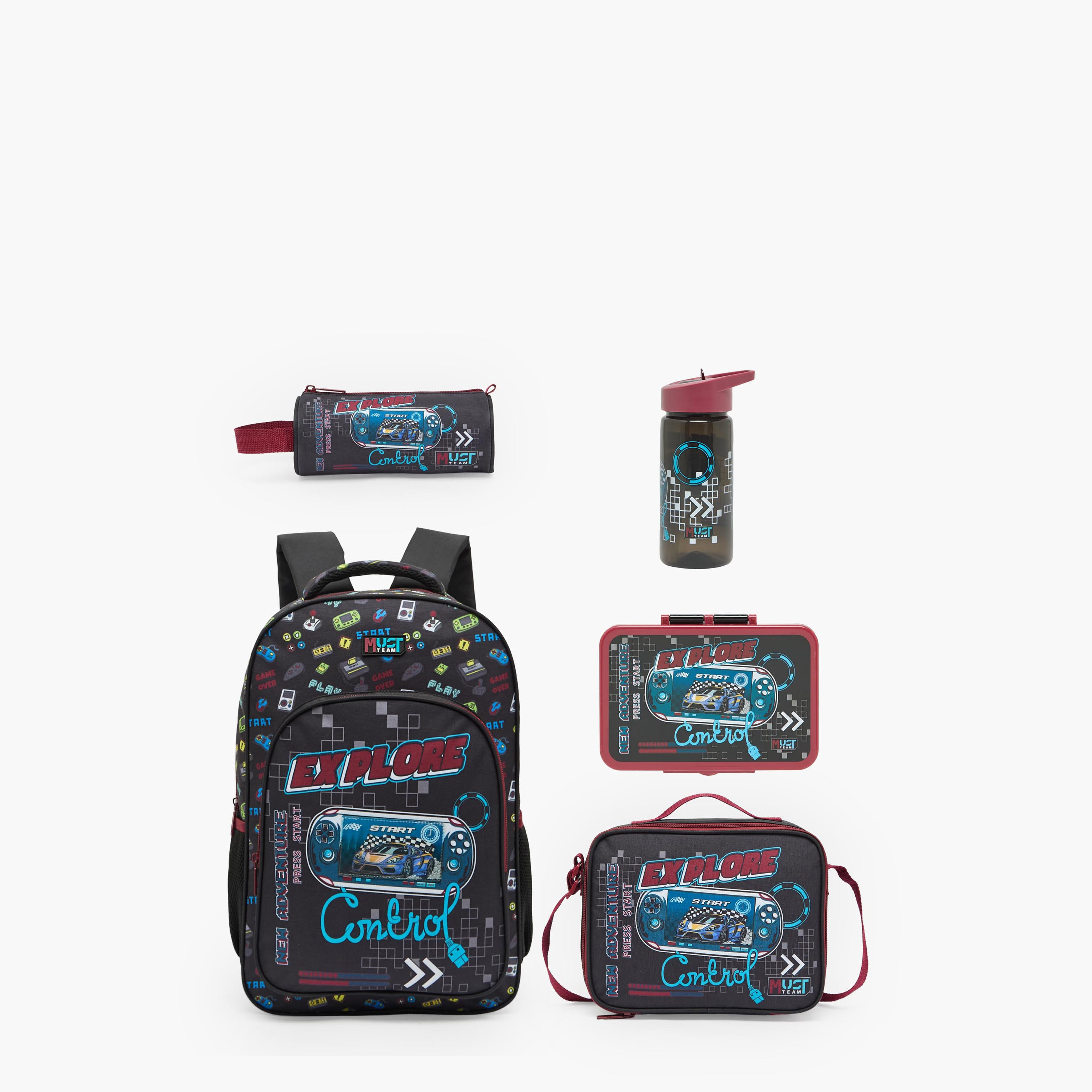 MustTeam Game Print 5-Piece Backpack School Bag Set for Boys 5-8 Years with Lunch Bag - 16 inches-school-bagsandbackpacks-backpacks-image-2