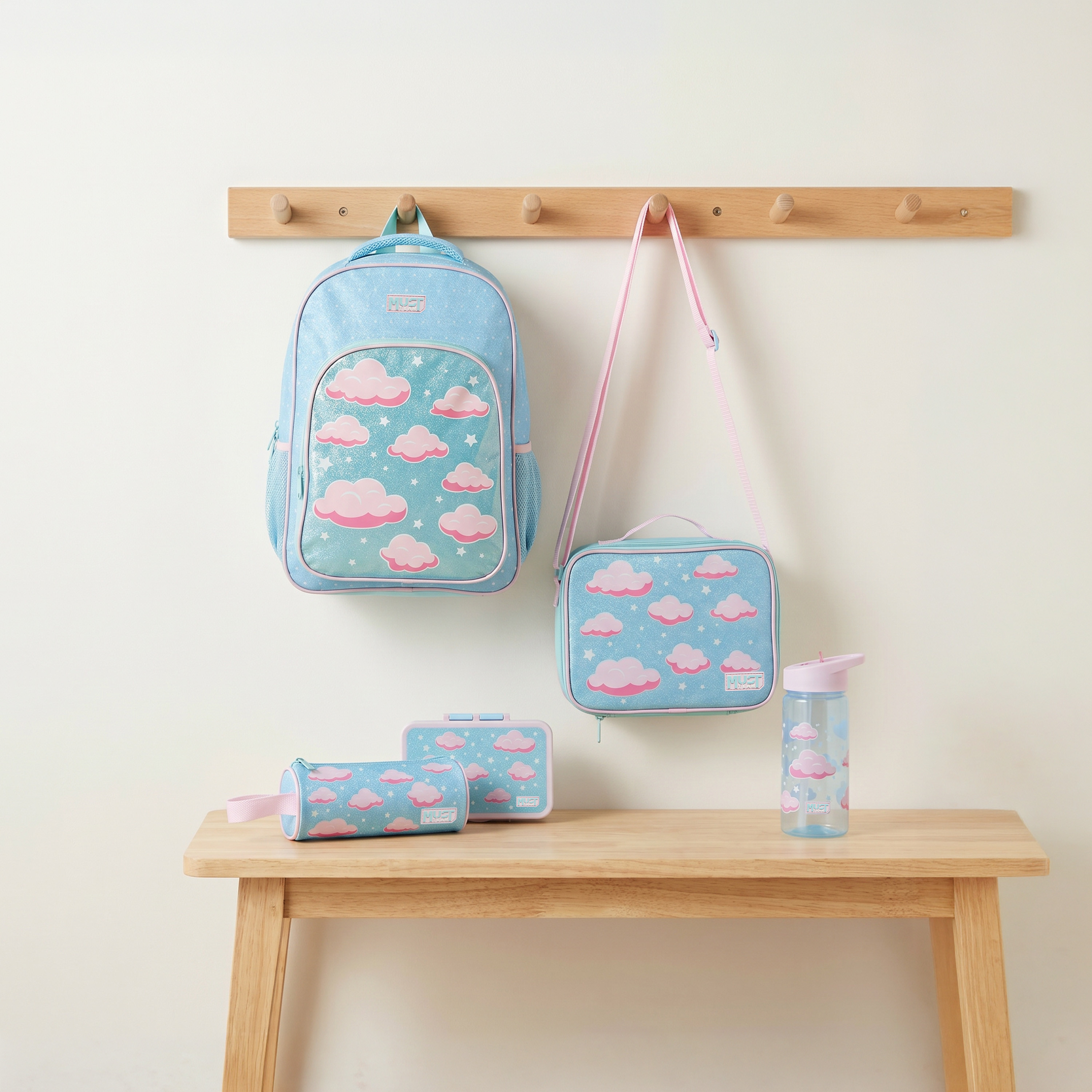 MustTeam Cloud Print 5-Piece School Backpack Set for Girls 5-8 Years with Lunch Bag - 16 inches-school-bagsandbackpacks-backpacks-image-1