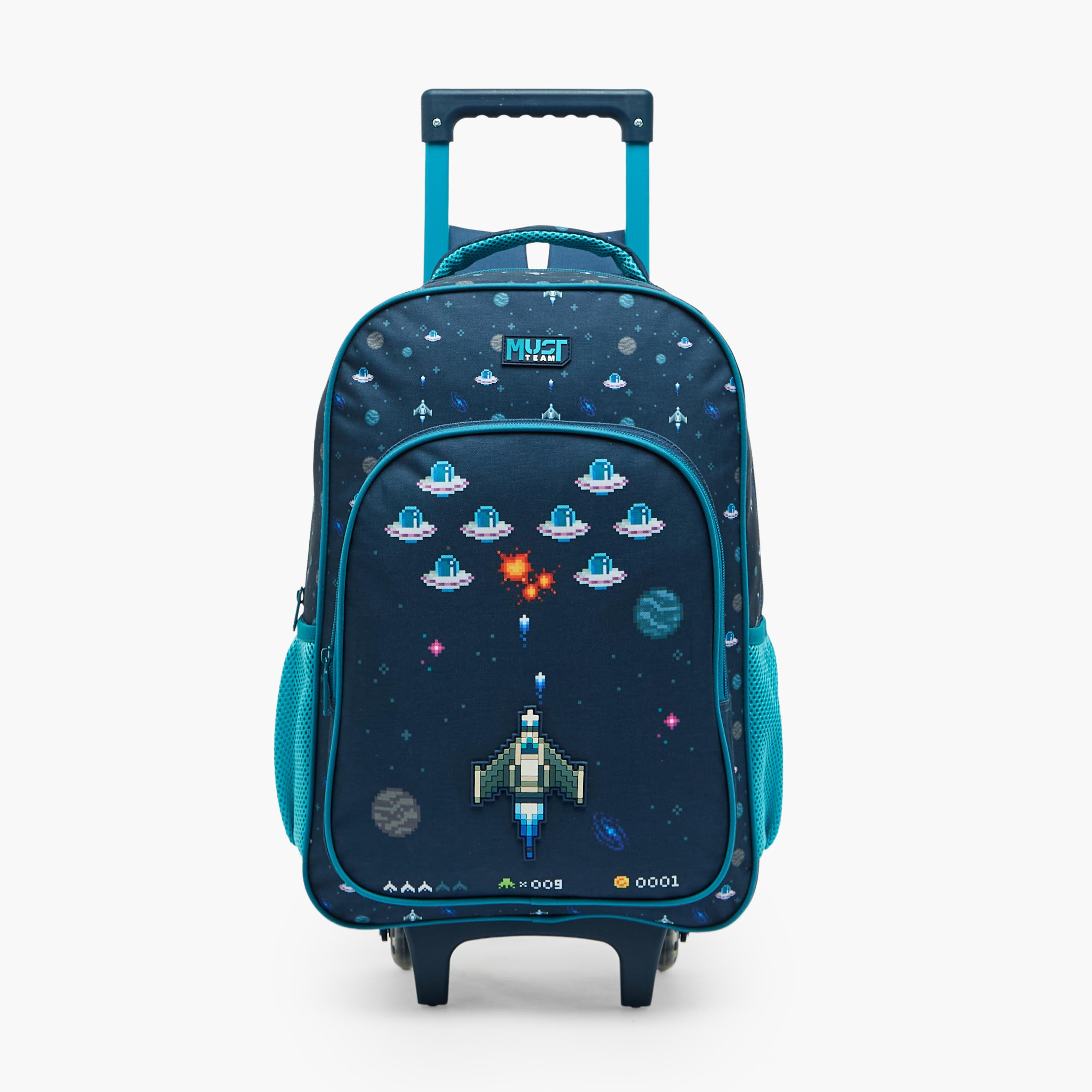 MustTeam Game Print 4-Piece School Trolley Bag Set for Boys 5-8 Years with Pencil Pouch - 16 inches-school-bagsandbackpacks-trolleybags-image-4
