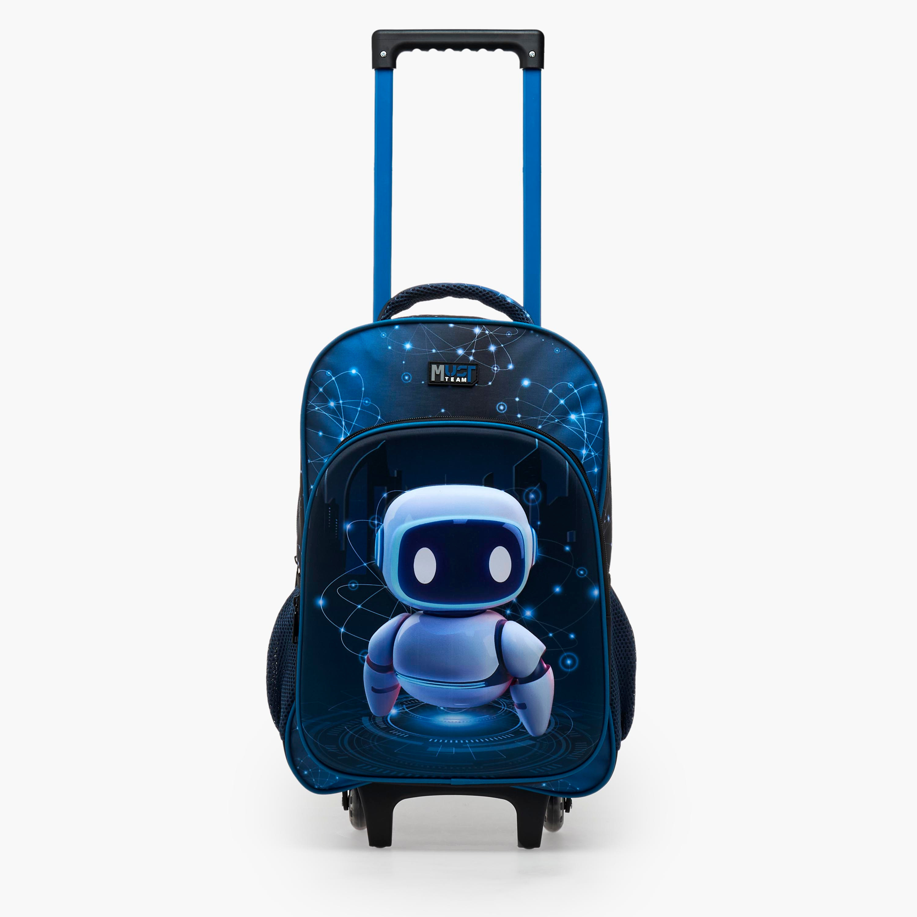 MustTeam Robot Print 5-Piece School Trolley Bag Set for Boys 5-8 Years with Pencil Pouch - 16 inches-school-bagsandbackpacks-trolleybags-image-5
