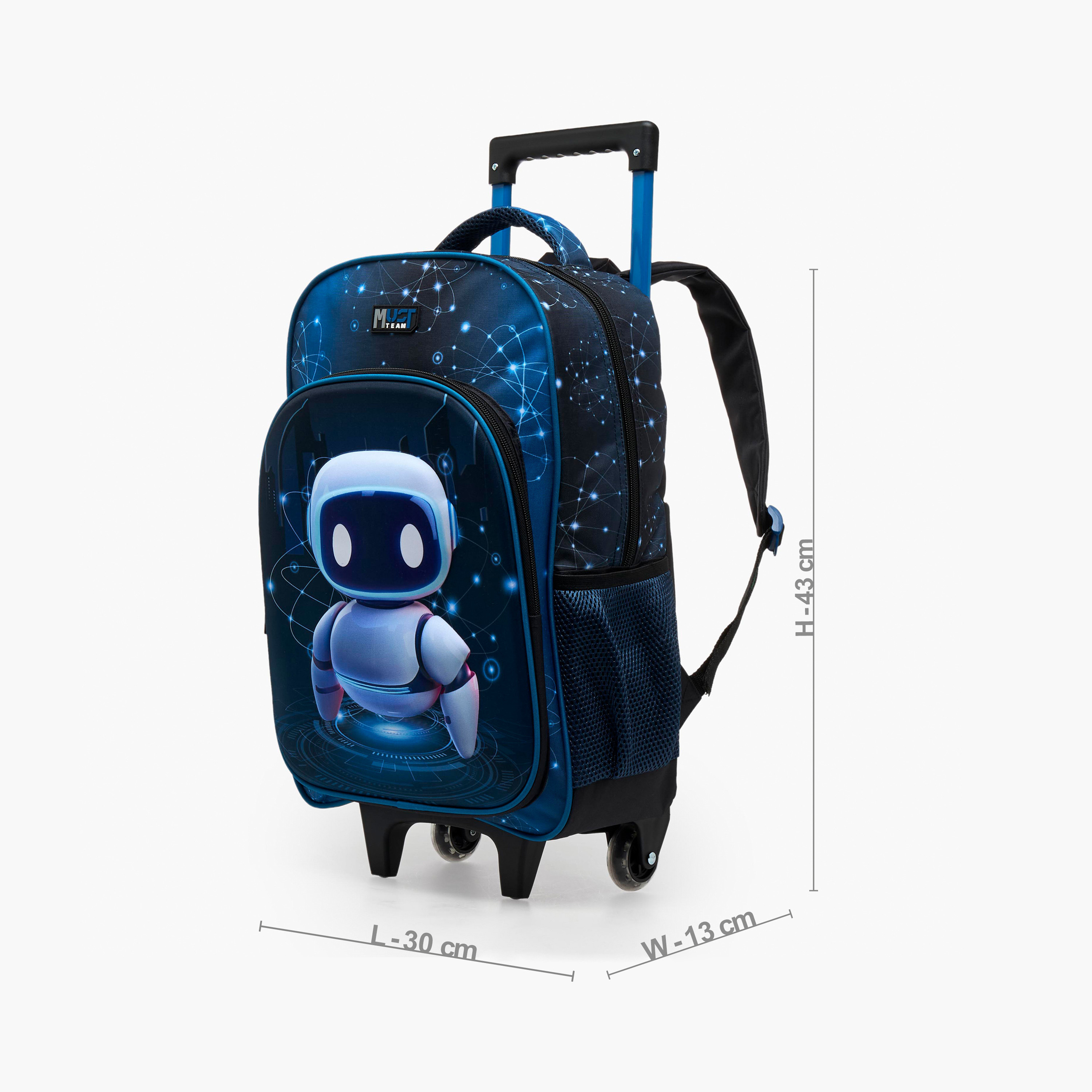 MustTeam Robot Print 5-Piece School Trolley Bag Set for Boys 5-8 Years with Pencil Pouch - 16 inches-school-bagsandbackpacks-trolleybags-image-9
