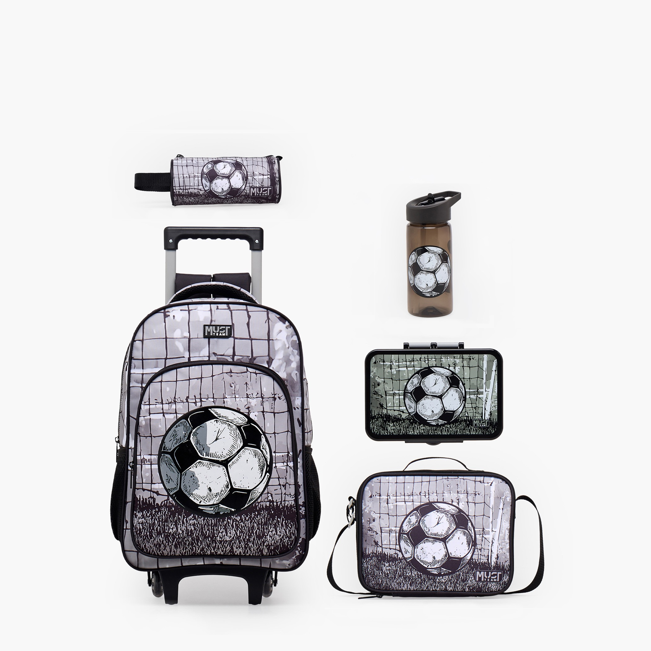 MustTeam Printed 5-Piece School Trolley Bag Set for Boys 5-8 Years with Pencil Pouch - 16 inches-school-bagsandbackpacks-trolleybags-image-2