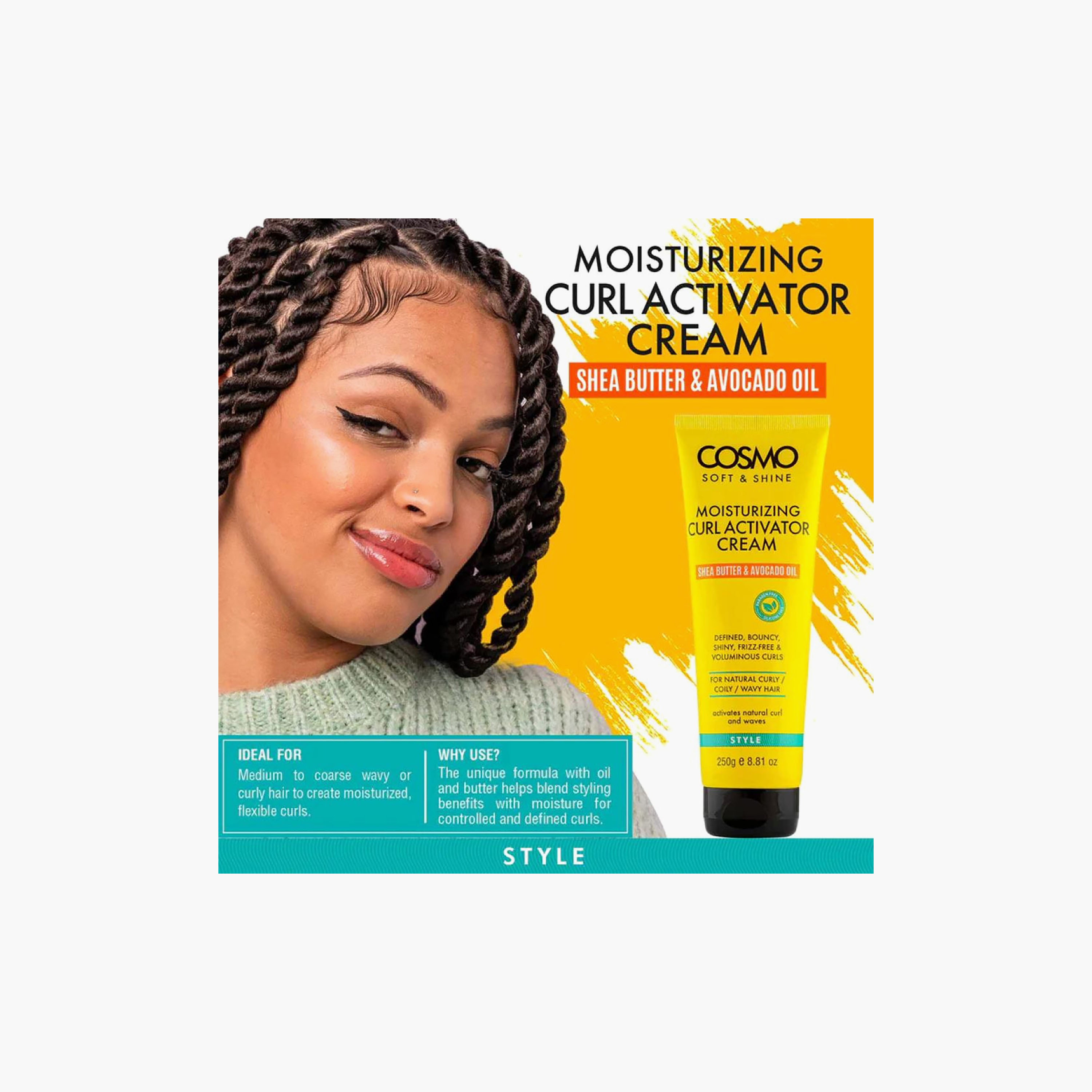 كريم مصفف ومنشط لتموجات الشعر الجاف والمتطاير (كيرل أكتيفيتور) من كوزمو - 250 مل-beautyandpersonalcare-hair-haircare-hairmasksandcreams-image-3
