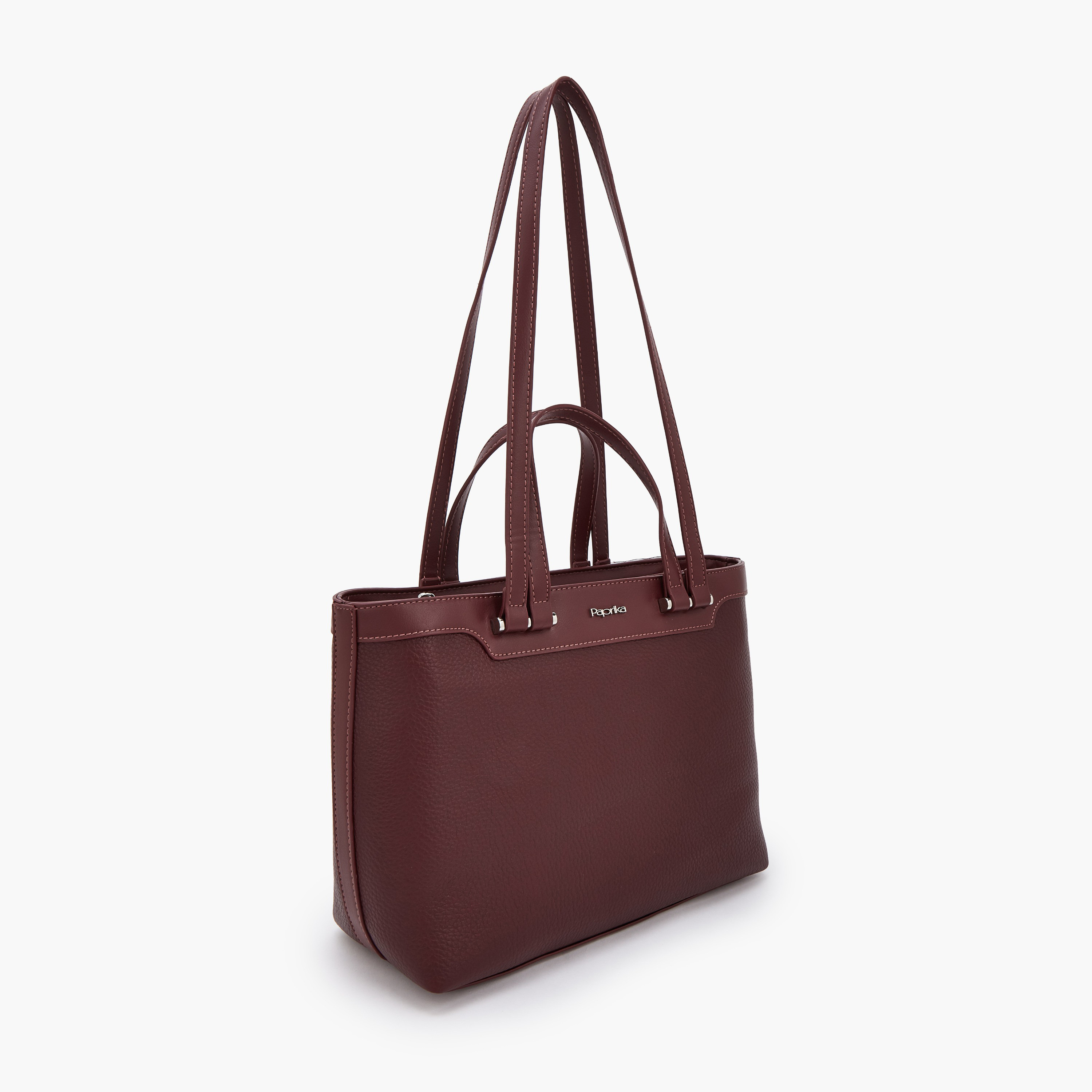 Paprika Textured Tote Bag with Double Handle-women-bagsandwallets-handbags-image-2