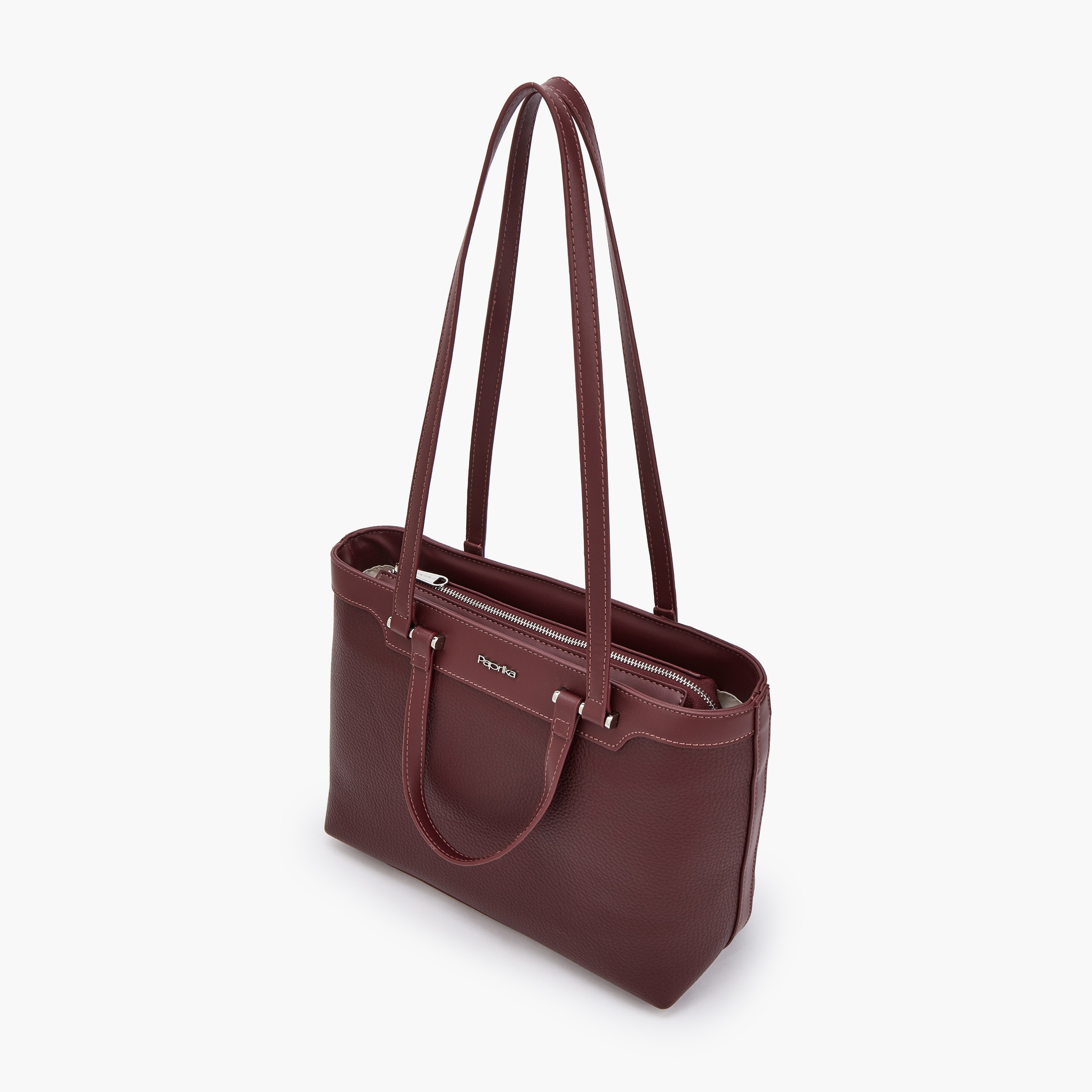 Paprika Textured Tote Bag with Double Handle-women-bagsandwallets-handbags-image-5