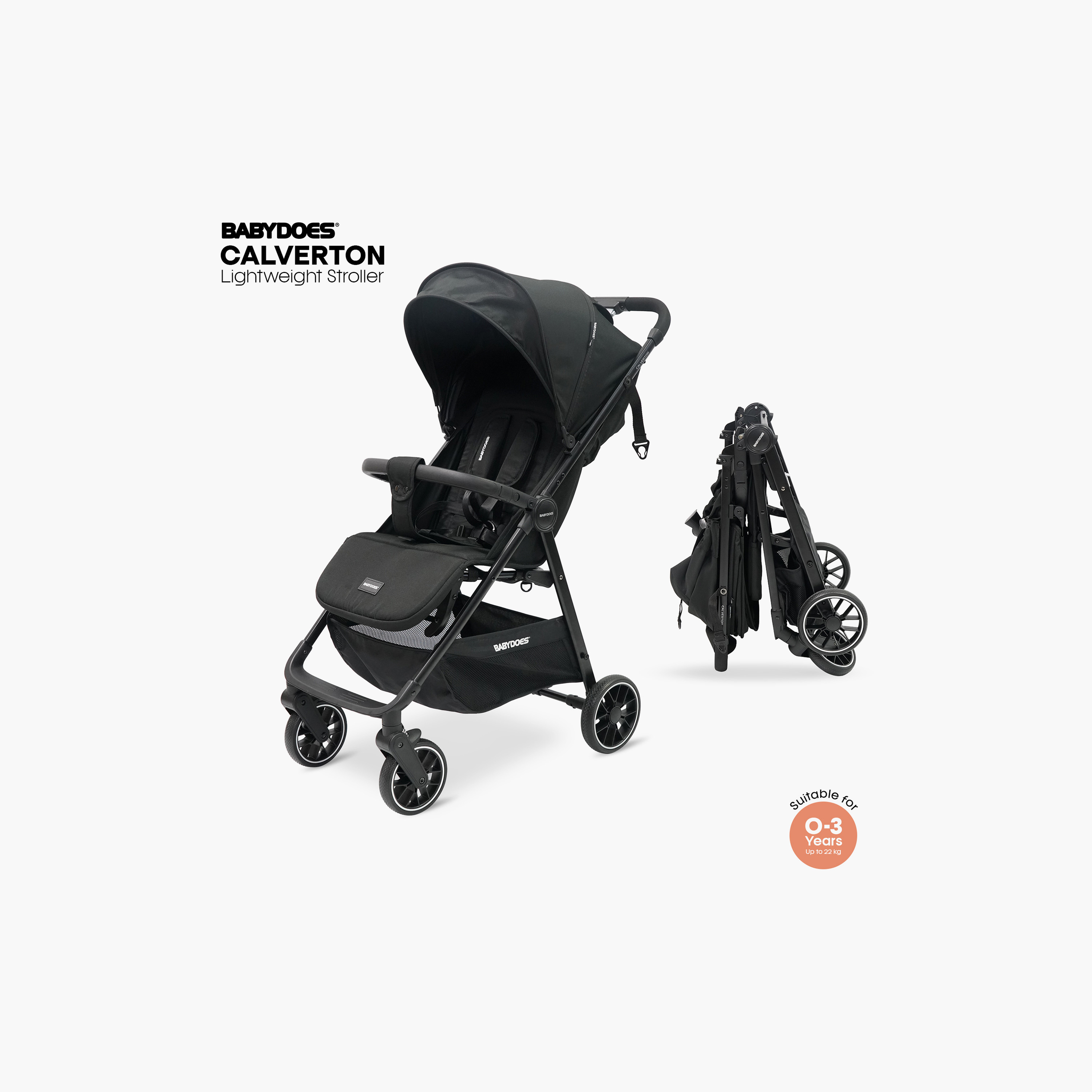 Babydoes Calverton - One-Hand Folding Baby Stroller, 5-Point Harness, Adjustable Backrest & Footrest-baby-gear-strollersandprams-strollers-image-2