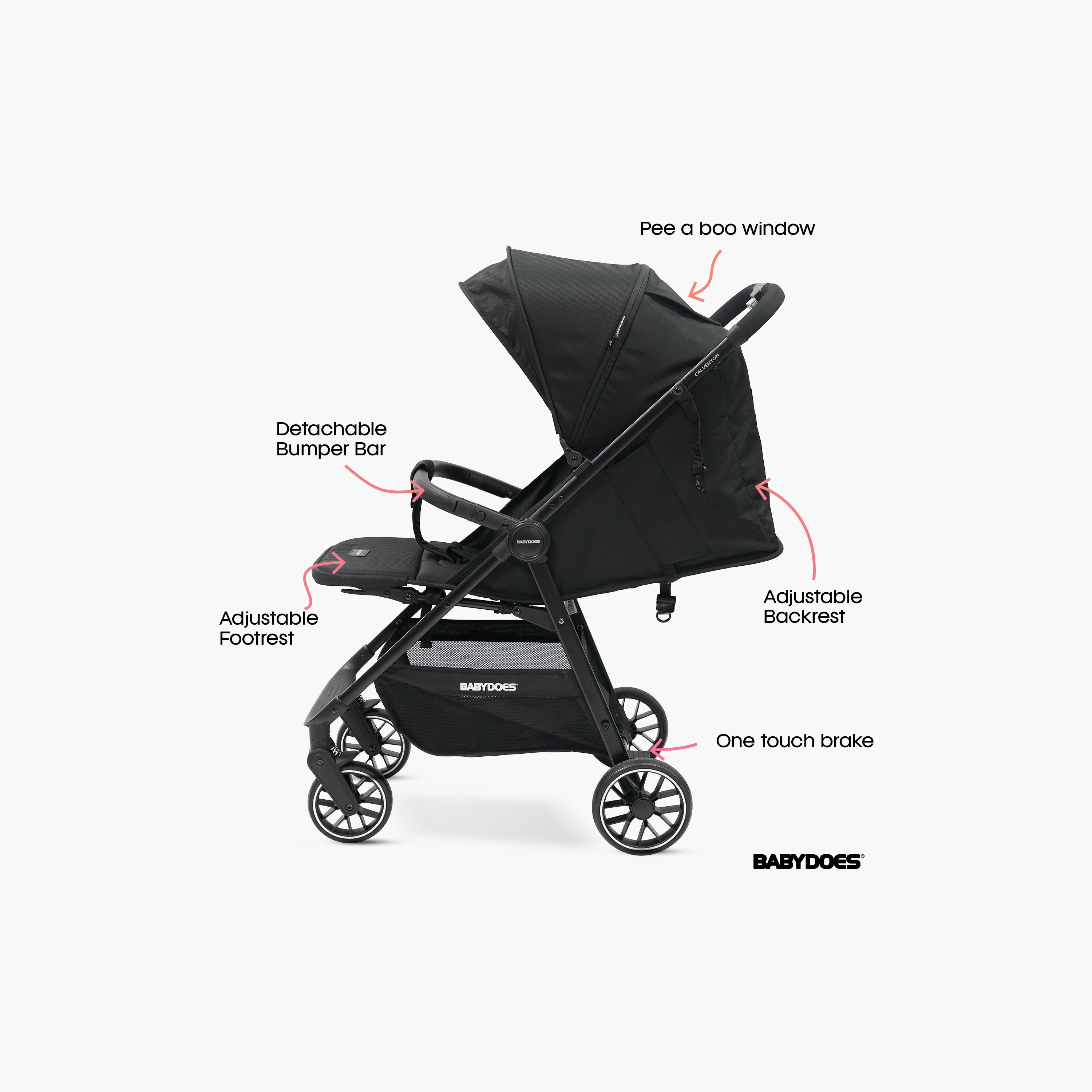 Babydoes Calverton - One-Hand Folding Baby Stroller, 5-Point Harness, Adjustable Backrest & Footrest-baby-gear-strollersandprams-strollers-image-22