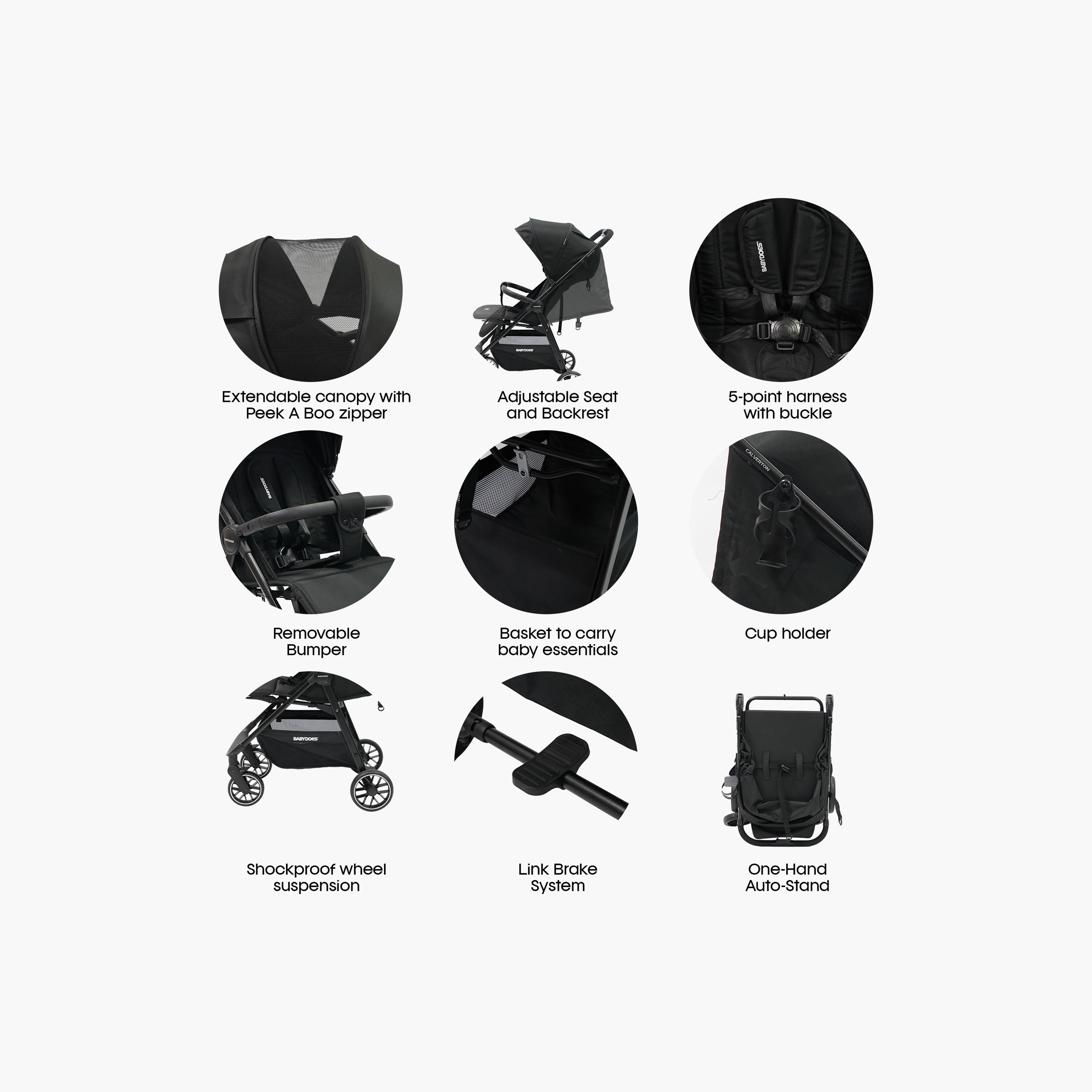 Babydoes Calverton - One-Hand Folding Baby Stroller, 5-Point Harness, Adjustable Backrest & Footrest-baby-gear-strollersandprams-strollers-image-6
