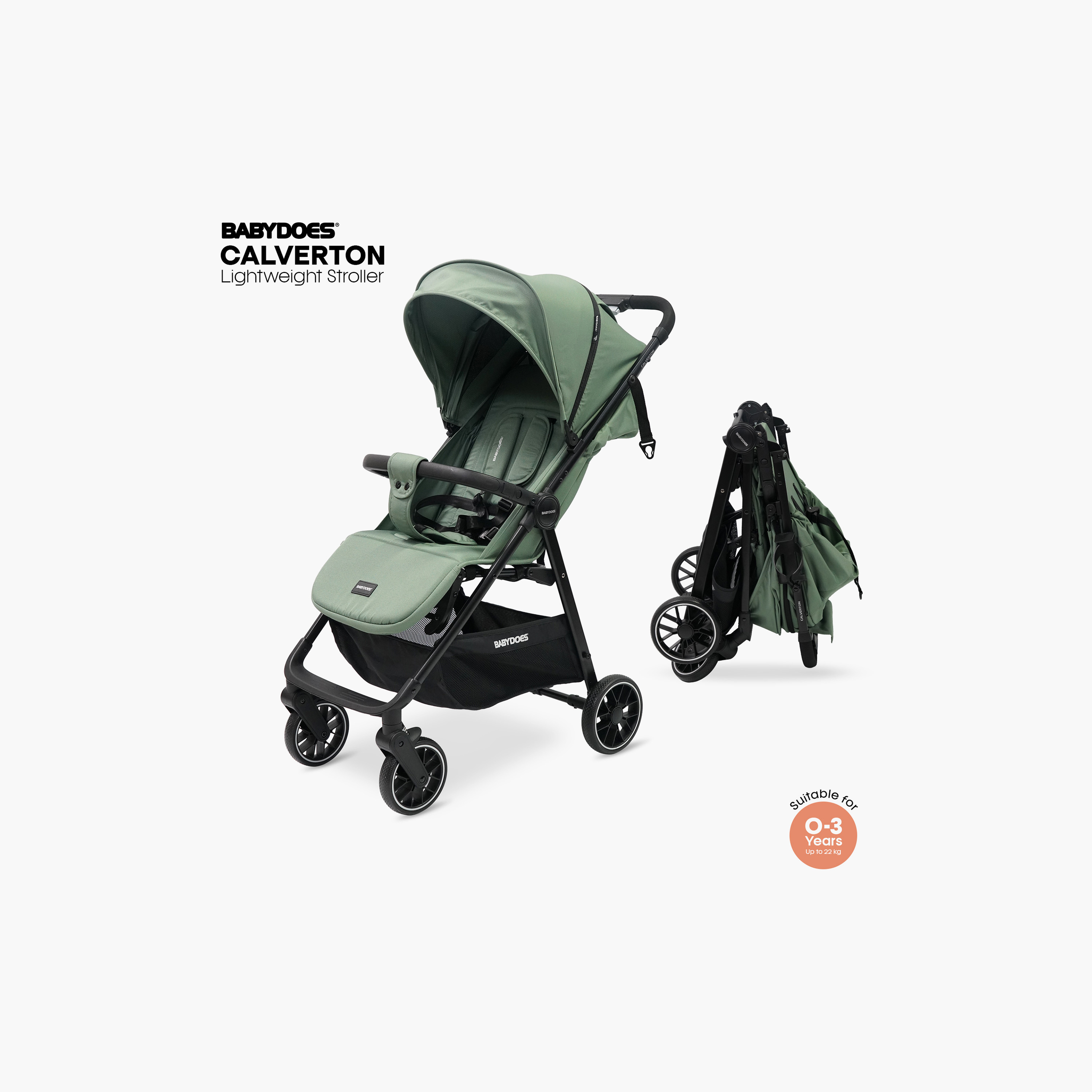Babydoes Calverton - One-Hand Folding Baby Stroller, 5-Point Harness, Adjustable Backrest & Footrest-baby-gear-strollersandprams-strollers-image-2
