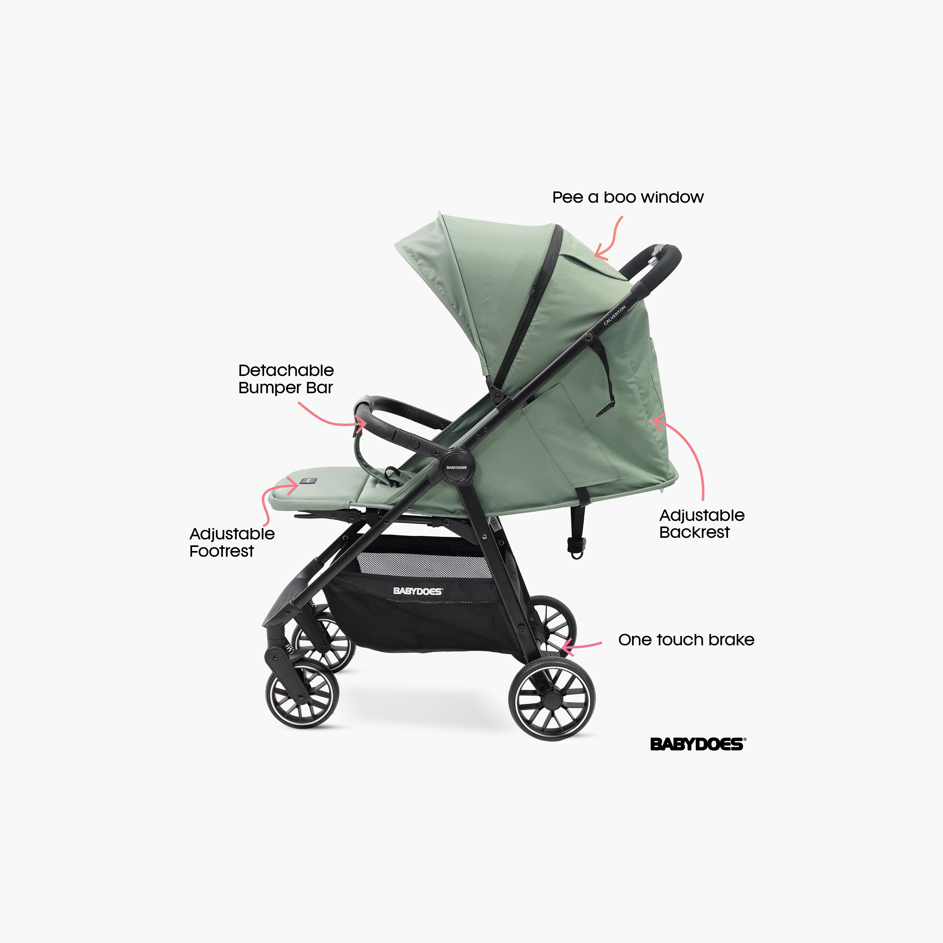 Babydoes Calverton - One-Hand Folding Baby Stroller, 5-Point Harness, Adjustable Backrest & Footrest-baby-gear-strollersandprams-strollers-image-4
