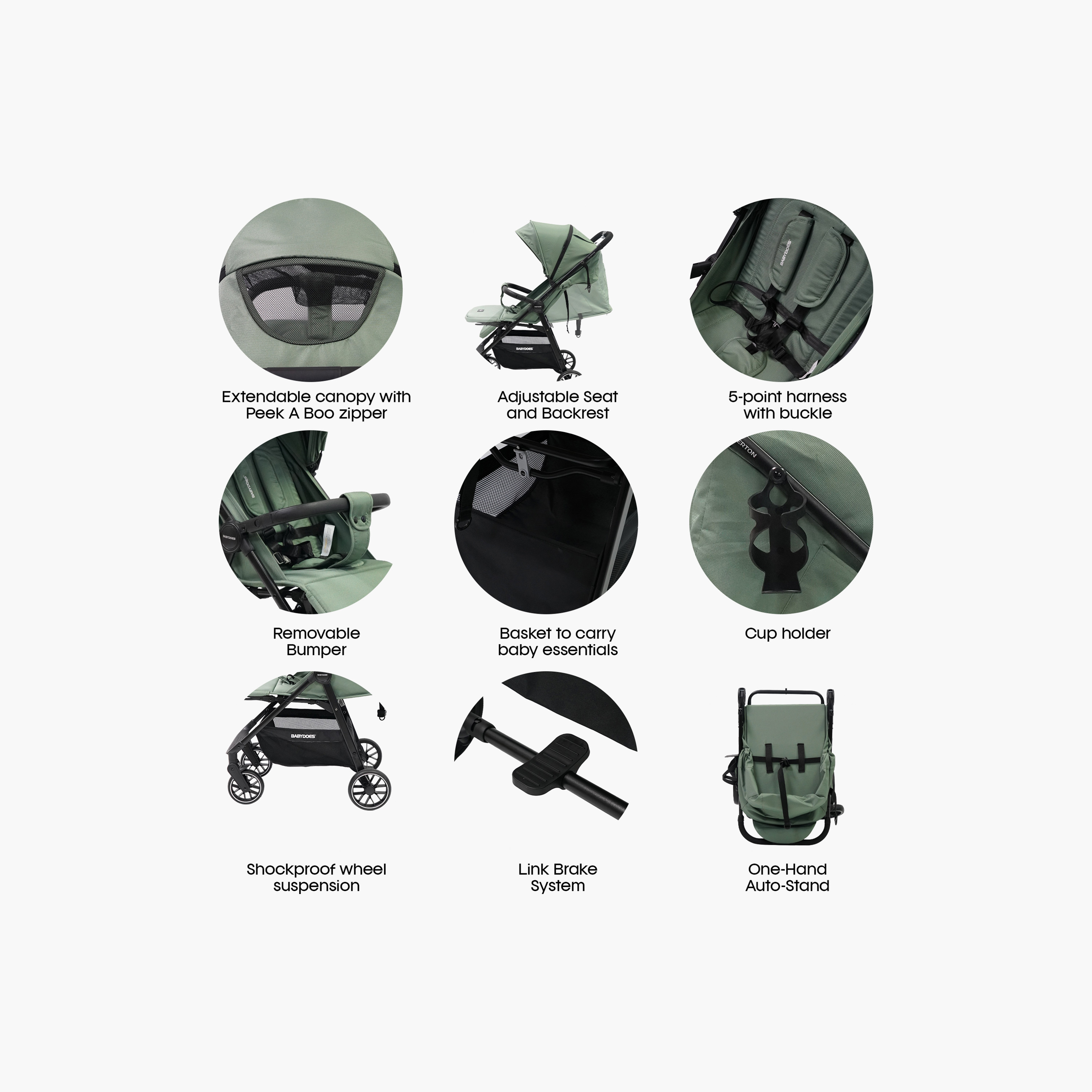 Babydoes Calverton - One-Hand Folding Baby Stroller, 5-Point Harness, Adjustable Backrest & Footrest-baby-gear-strollersandprams-strollers-image-6