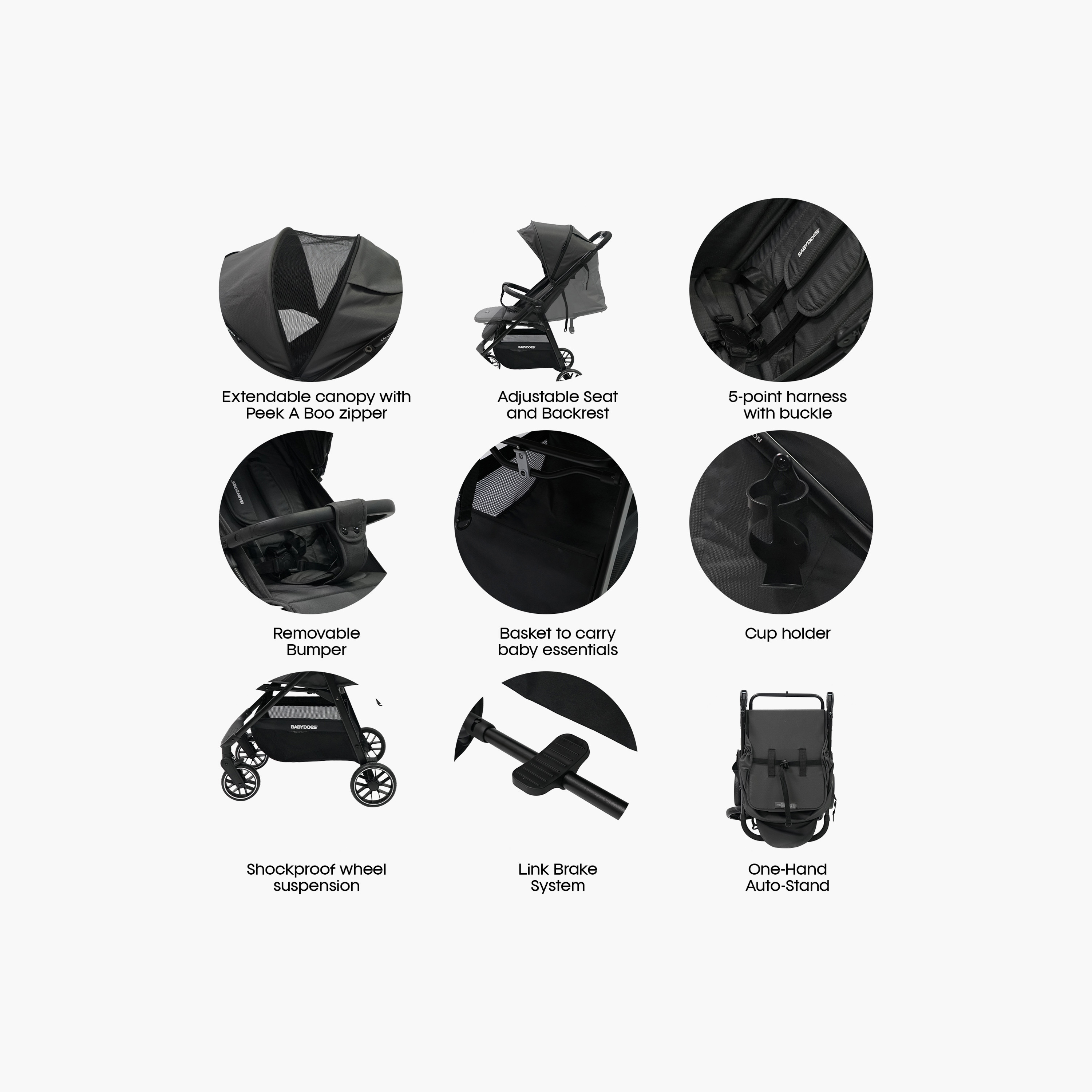 Babydoes Calverton - One-Hand Folding Baby Stroller, 5-Point Harness, Adjustable Backrest & Footrest-baby-gear-strollersandprams-strollers-image-12