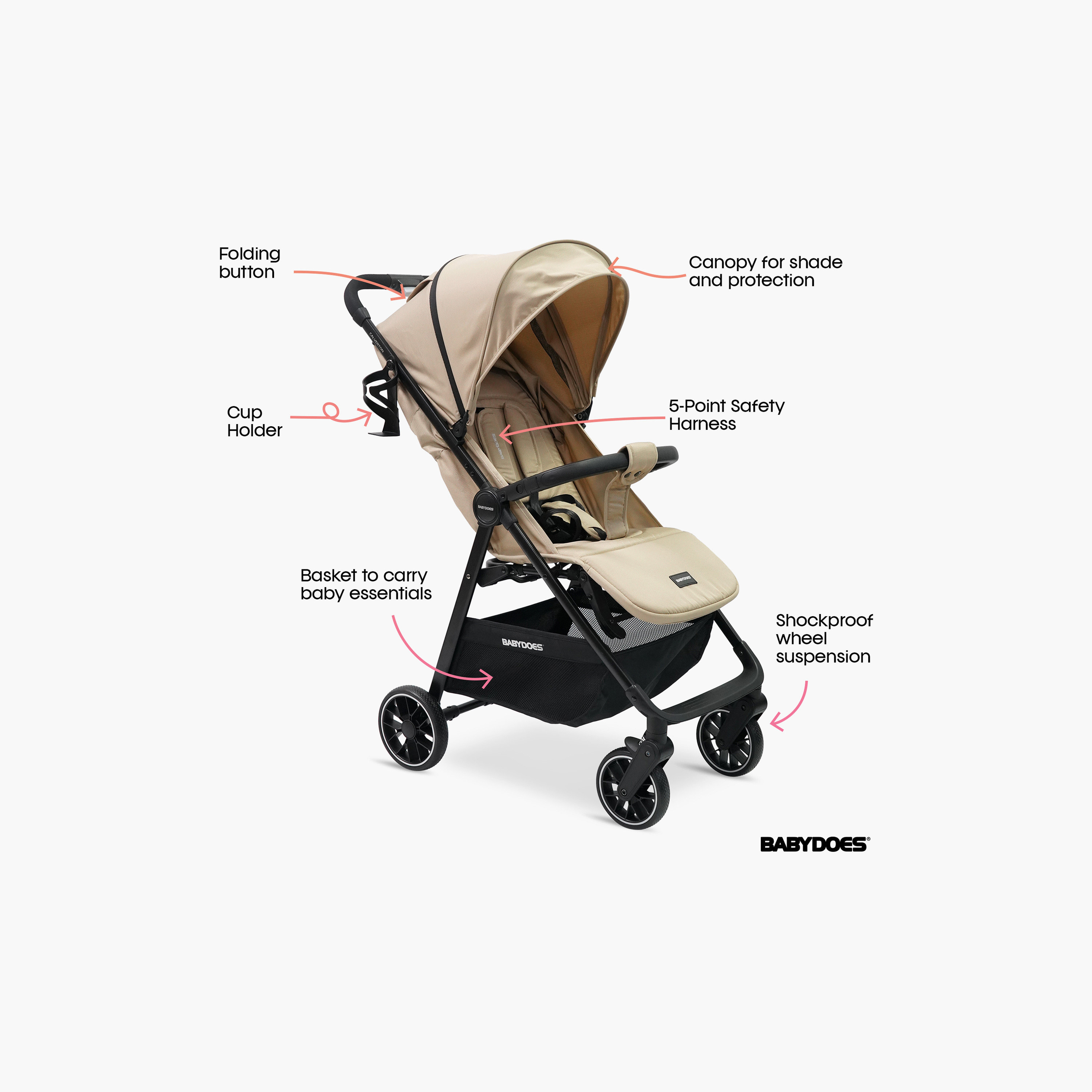 Babydoes Calverton - One-Hand Folding Baby Stroller, 5-Point Harness, Adjustable Backrest & Footrest-baby-gear-strollersandprams-strollers-image-15