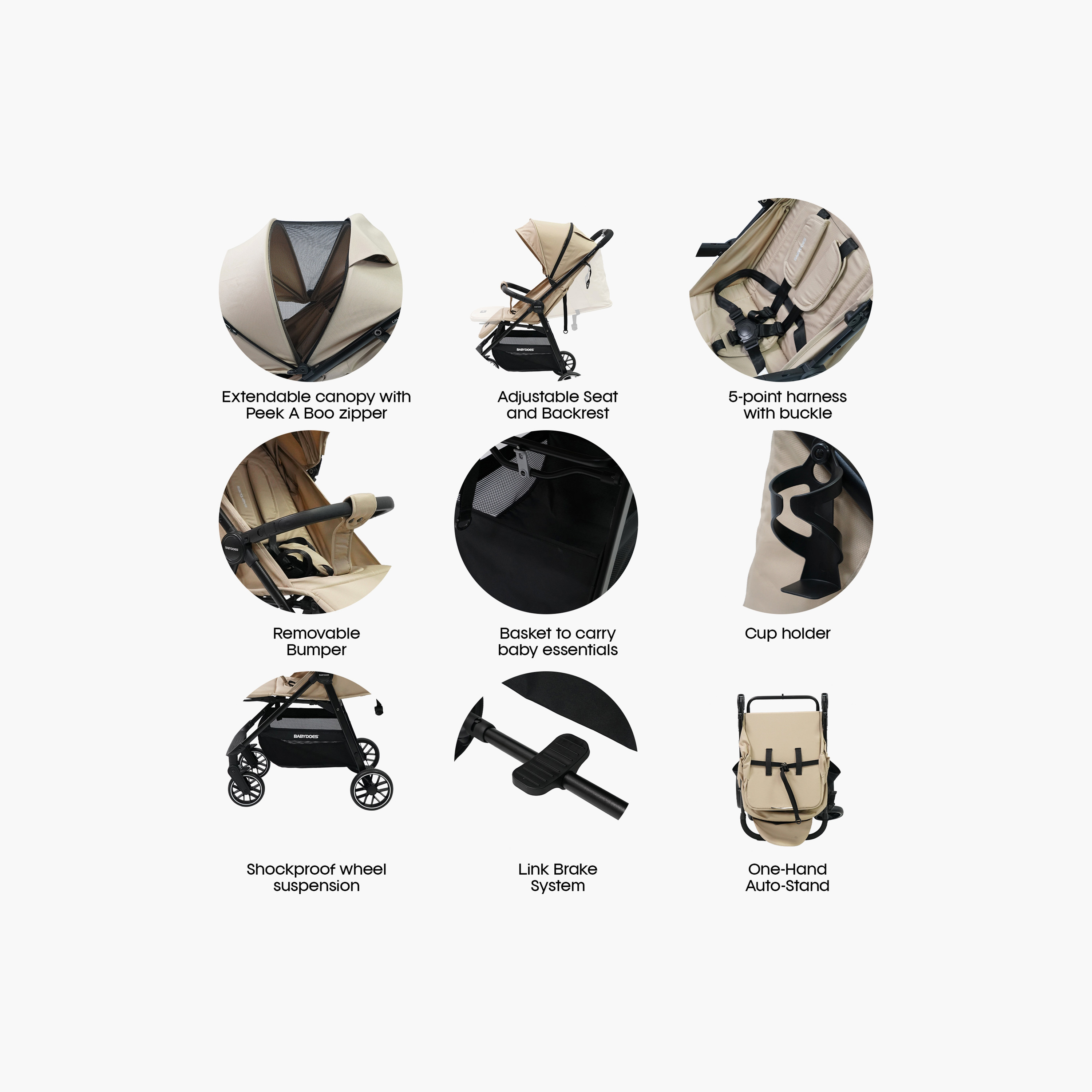 Babydoes Calverton - One-Hand Folding Baby Stroller, 5-Point Harness, Adjustable Backrest & Footrest-baby-gear-strollersandprams-strollers-image-18