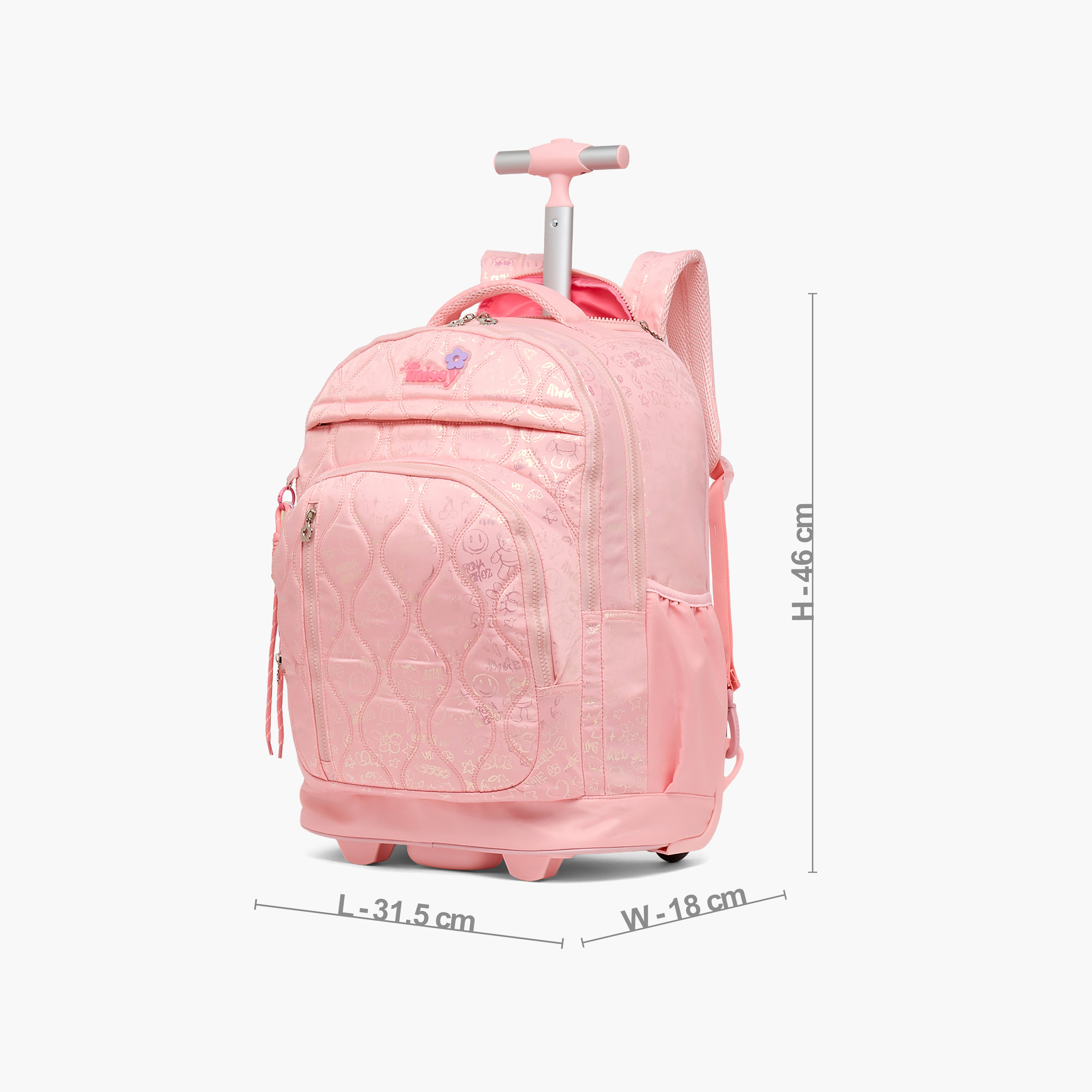 شنطة ترولي مبطنة للبنات من 13 سنة فأكثر بعجلات متينة من ليتل ميسي-school-bagsandbackpacks-trolleybags-image-8