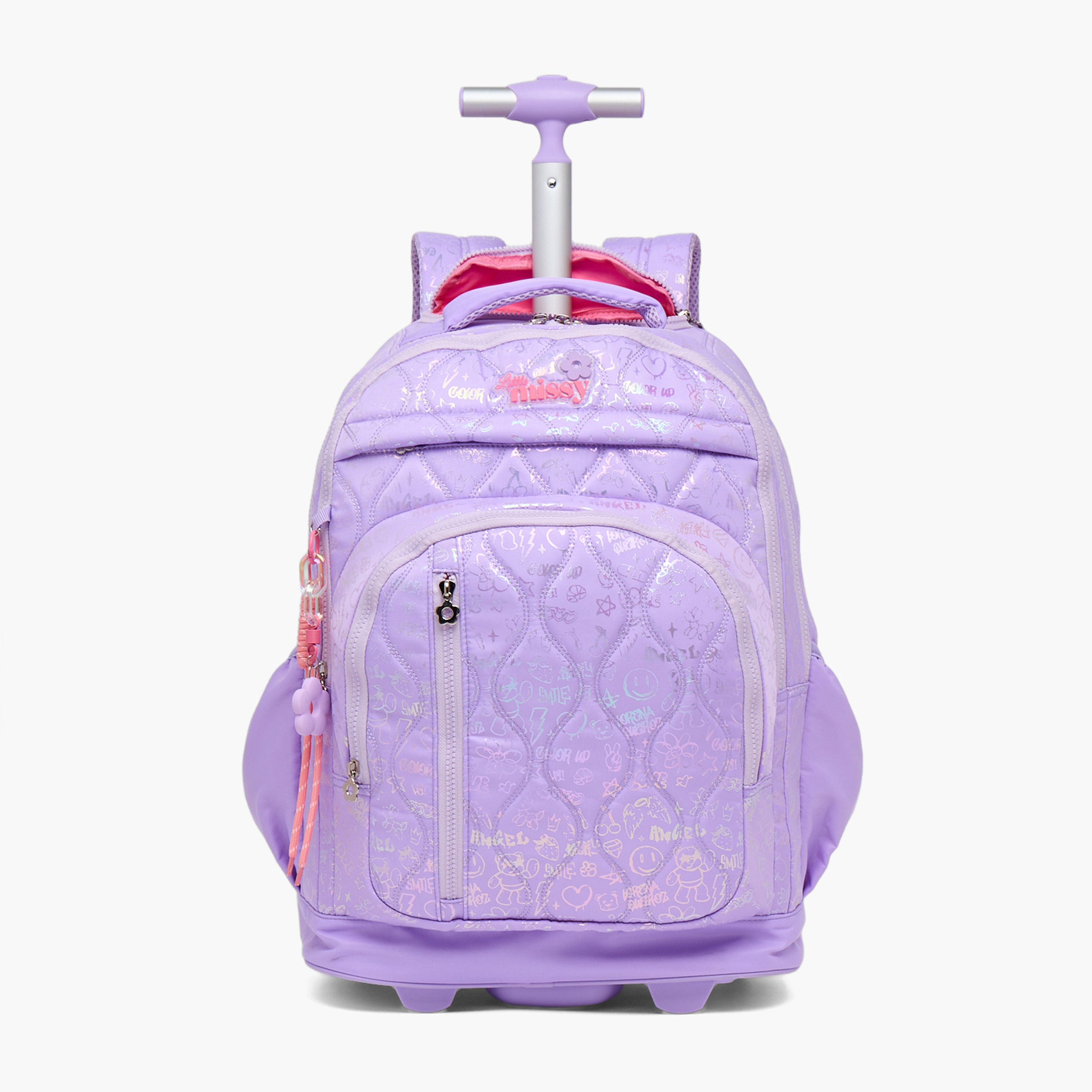 شنطة ترولي مبطنة للبنات من 13 سنة فأكثر بعجلات متينة من ليتل ميسي-school-bagsandbackpacks-trolleybags-image-1