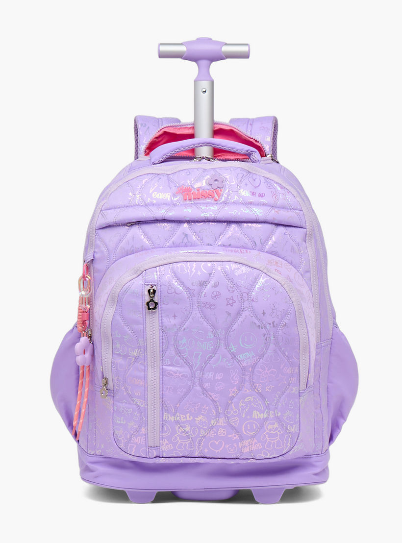 شنطة ترولي مبطنة للبنات من 13 سنة فأكثر بعجلات متينة من ليتل ميسي-school-bagsandbackpacks-trolleybags-image-1