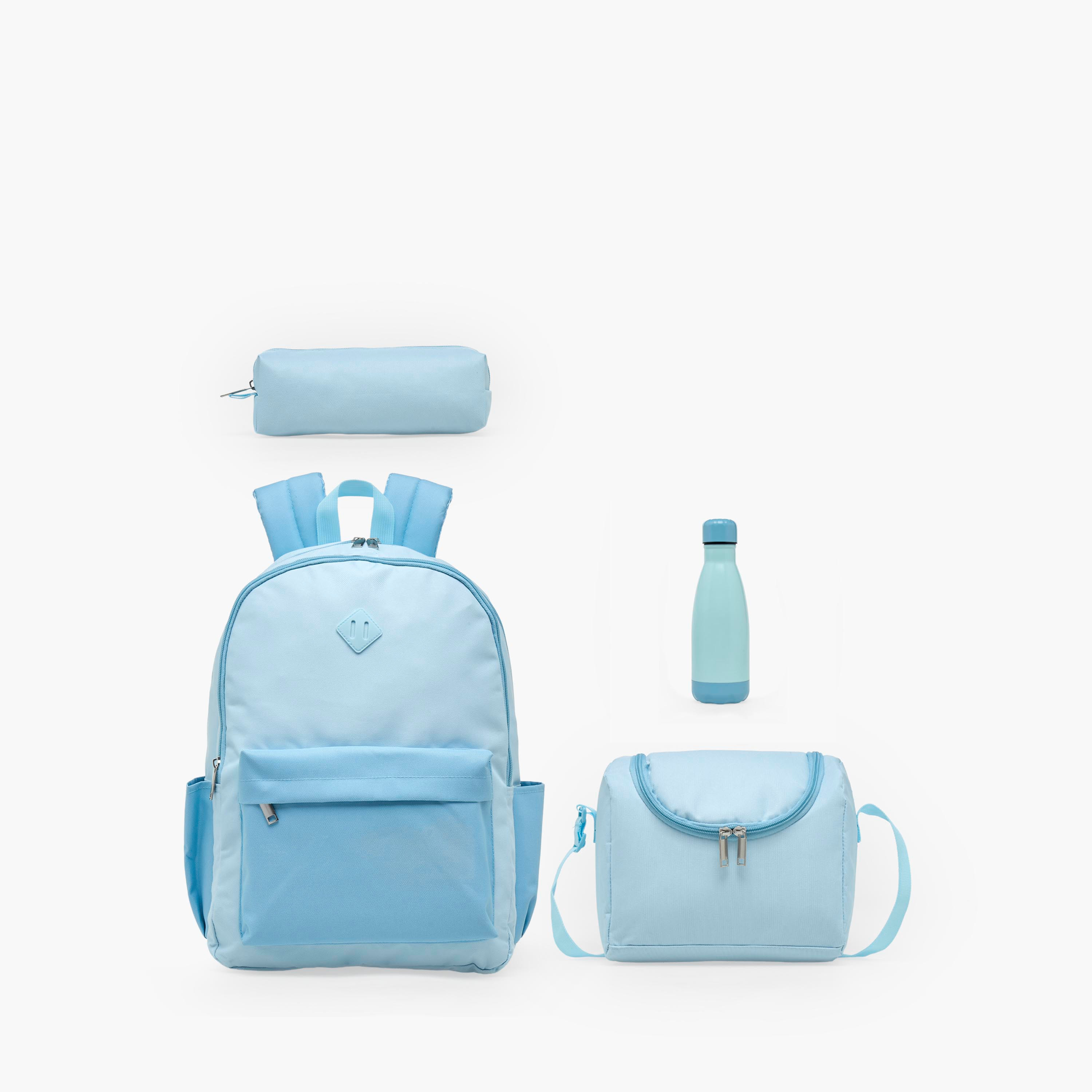 Solid 4-Piece School Bag Set for Kids 8-13 Years with Pencil Pouch and Lunch Bag - 17 inch-school-bagsandbackpacks-backpacks-image-1