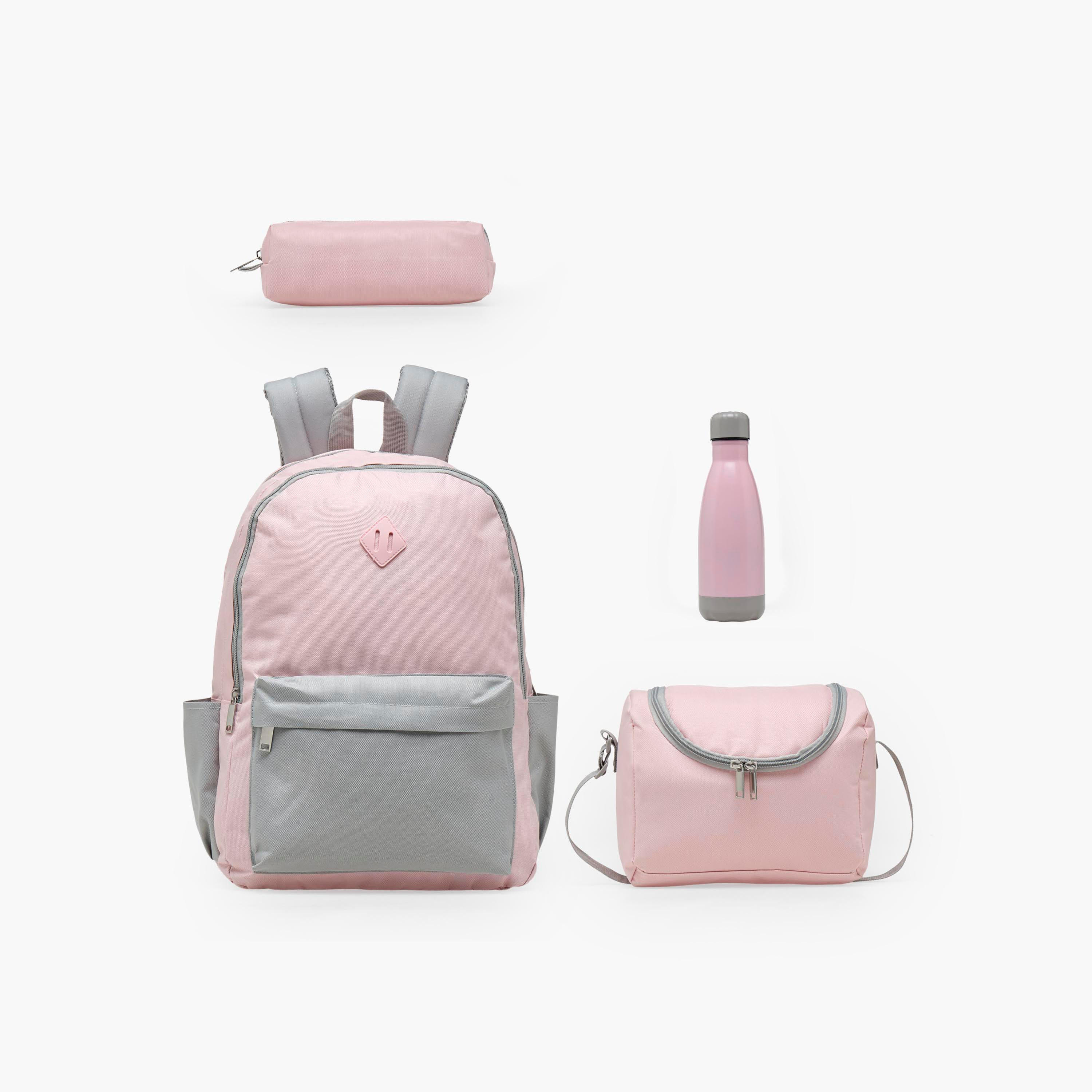 طقم شنطة مدرسية سادة 4 قطع للأطفال 8-13 سنوات مع مقلمة وشنطة غداء - 17 بوصة-school-bagsandbackpacks-backpacks-image-1