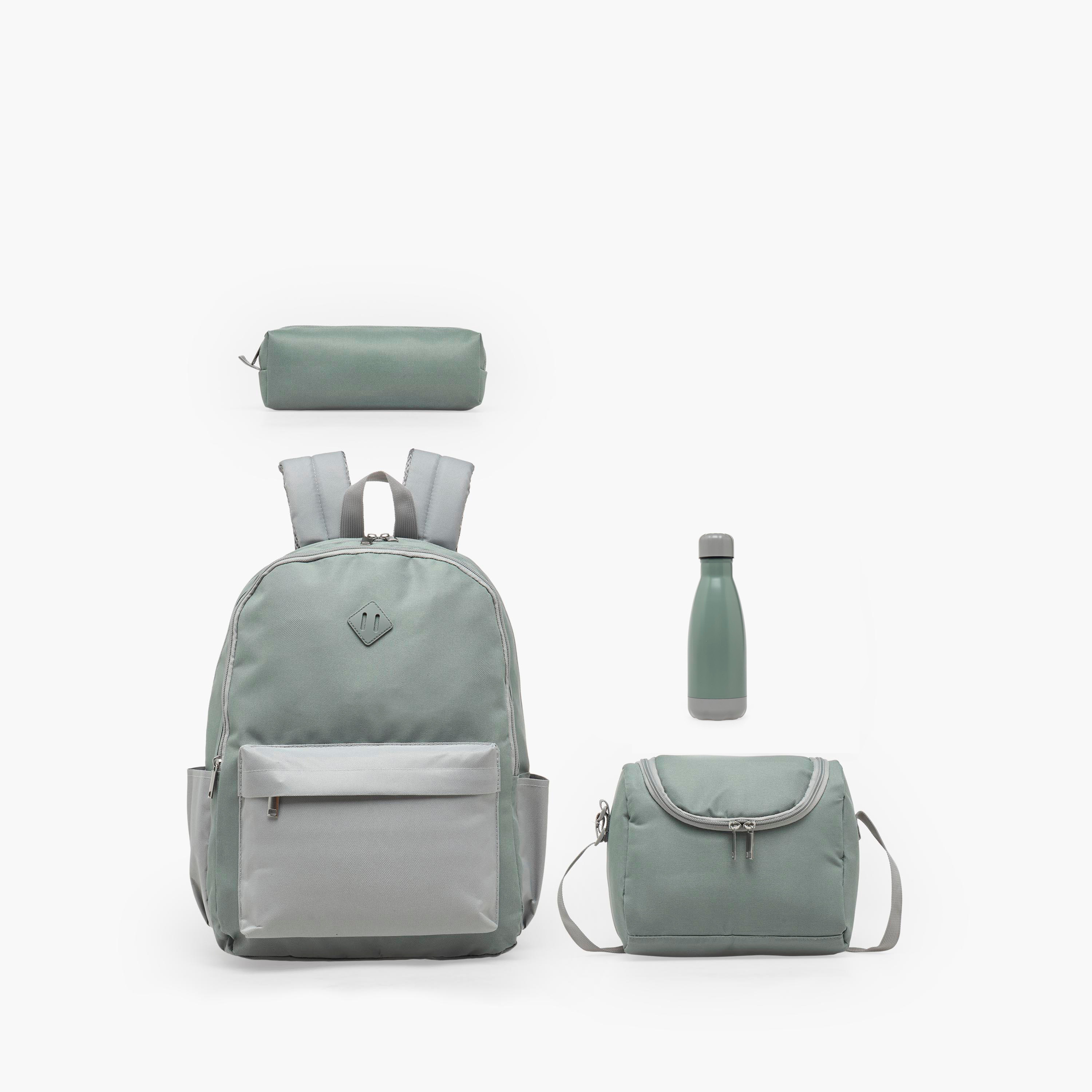 طقم شنطة مدرسية سادة 4 قطع للأطفال 8-13 سنوات مع مقلمة وشنطة غداء - 17 بوصة-school-bagsandbackpacks-backpacks-image-1