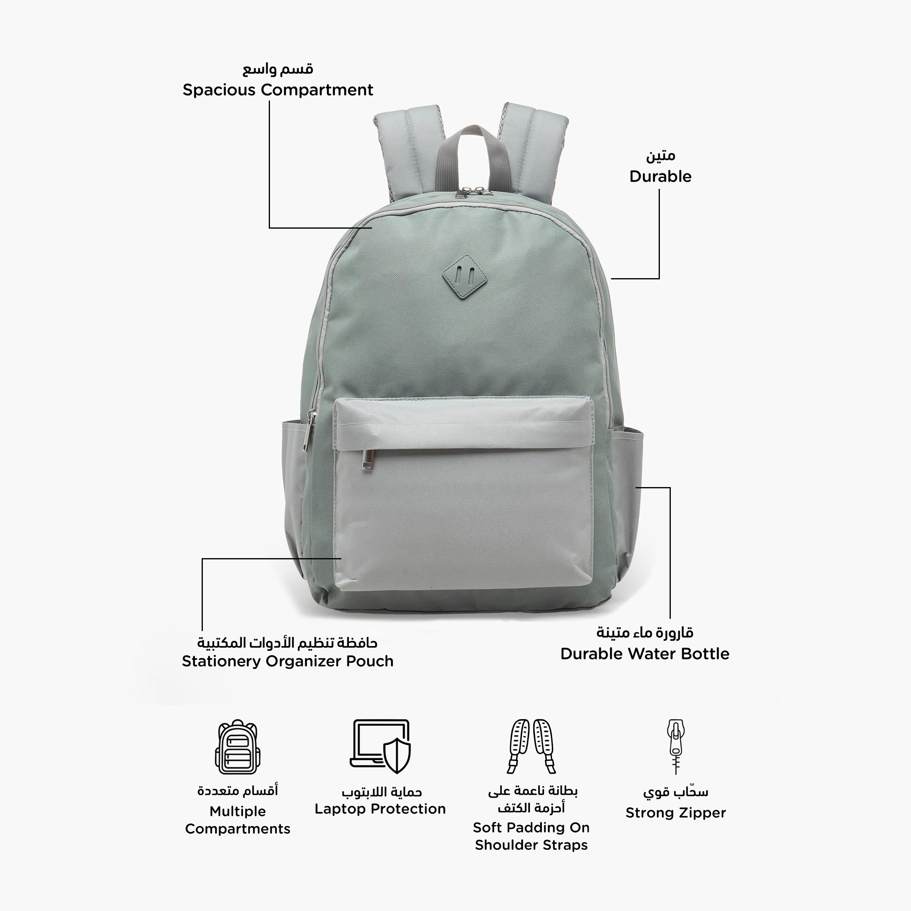 طقم شنطة مدرسية سادة 4 قطع للأطفال 8-13 سنوات مع مقلمة وشنطة غداء - 17 بوصة-school-bagsandbackpacks-backpacks-image-3