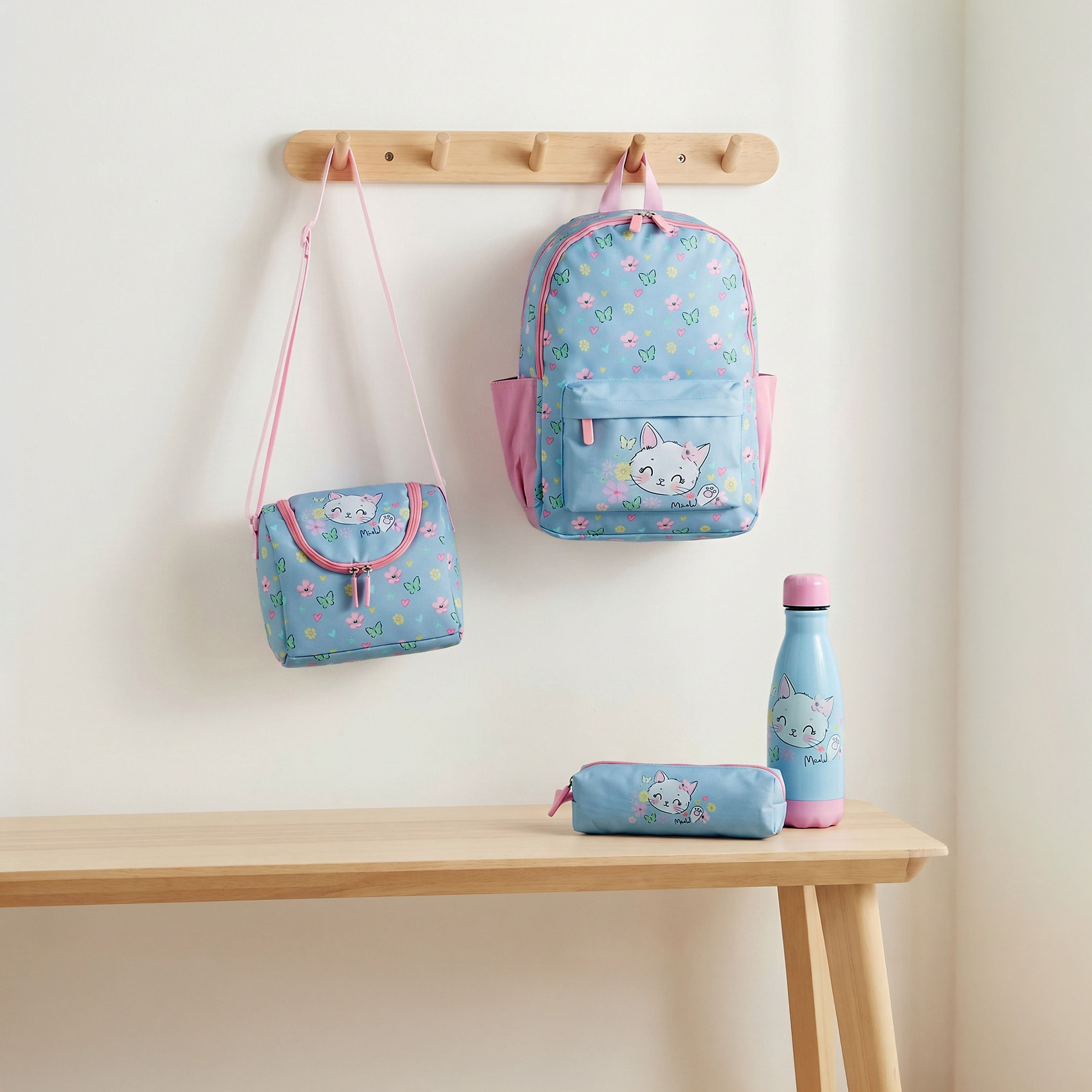 طقم شنطة ظهر 4 قطع للبنات 5-8 سنوات مع مقلمة بطبعات - 17 بوصة-school-bagsandbackpacks-backpacks-image-1