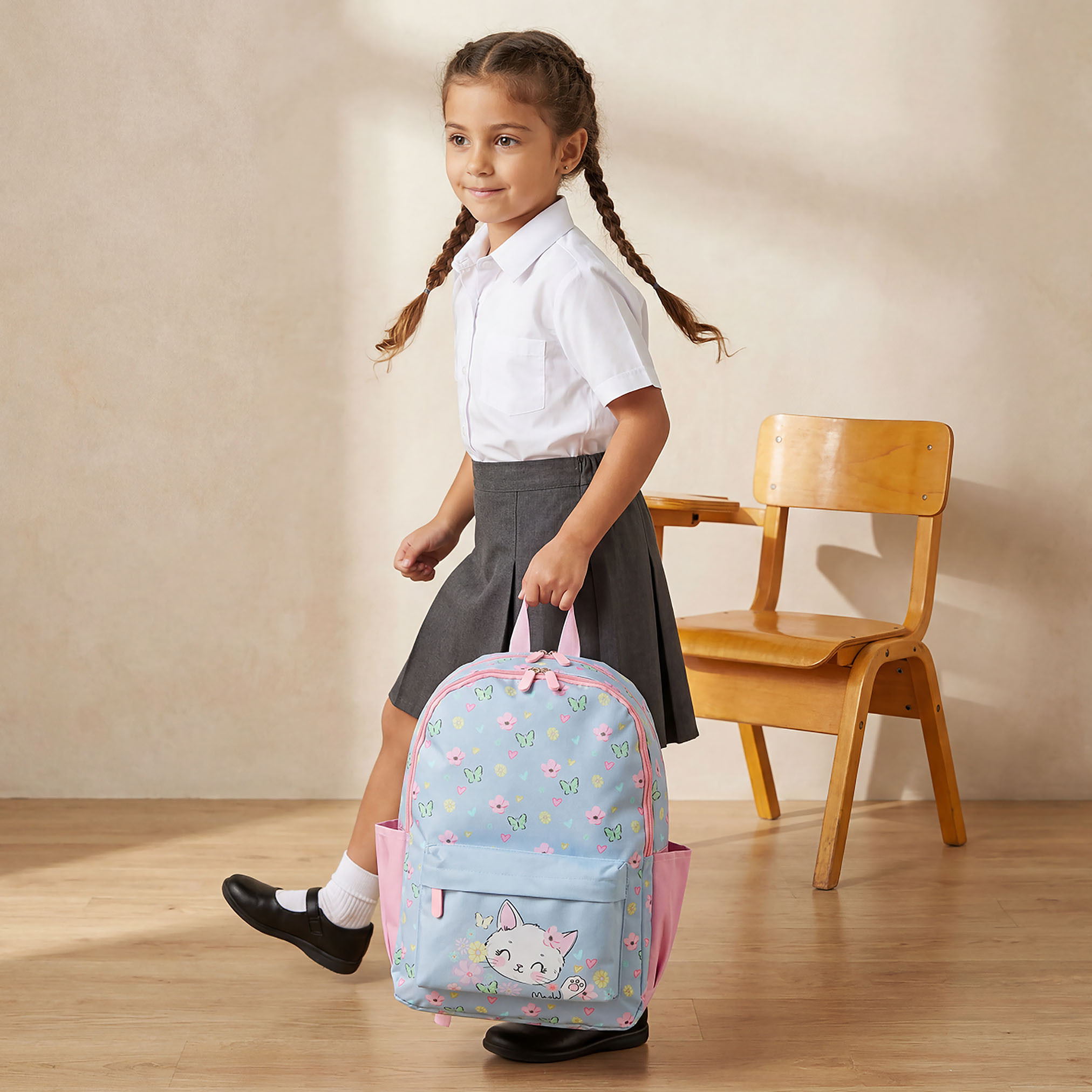 طقم شنطة ظهر 4 قطع للبنات 5-8 سنوات مع مقلمة بطبعات - 17 بوصة-school-bagsandbackpacks-backpacks-image-3