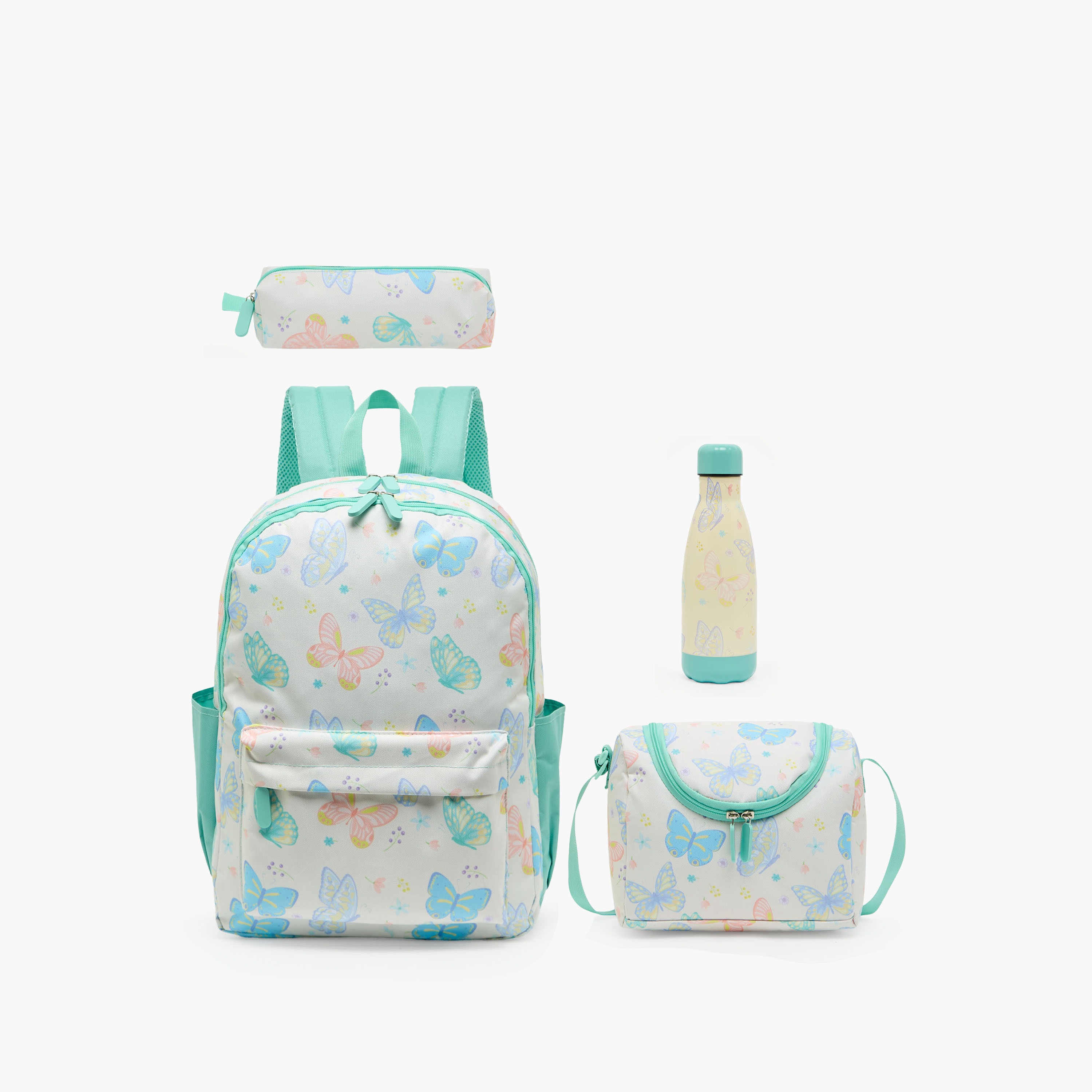 Butterfly Print 4-Piece Backpack School Bag Set for Girls 8-13 Years with Pencil Pouch - 17 inches-school-bagsandbackpacks-backpacks-image-1