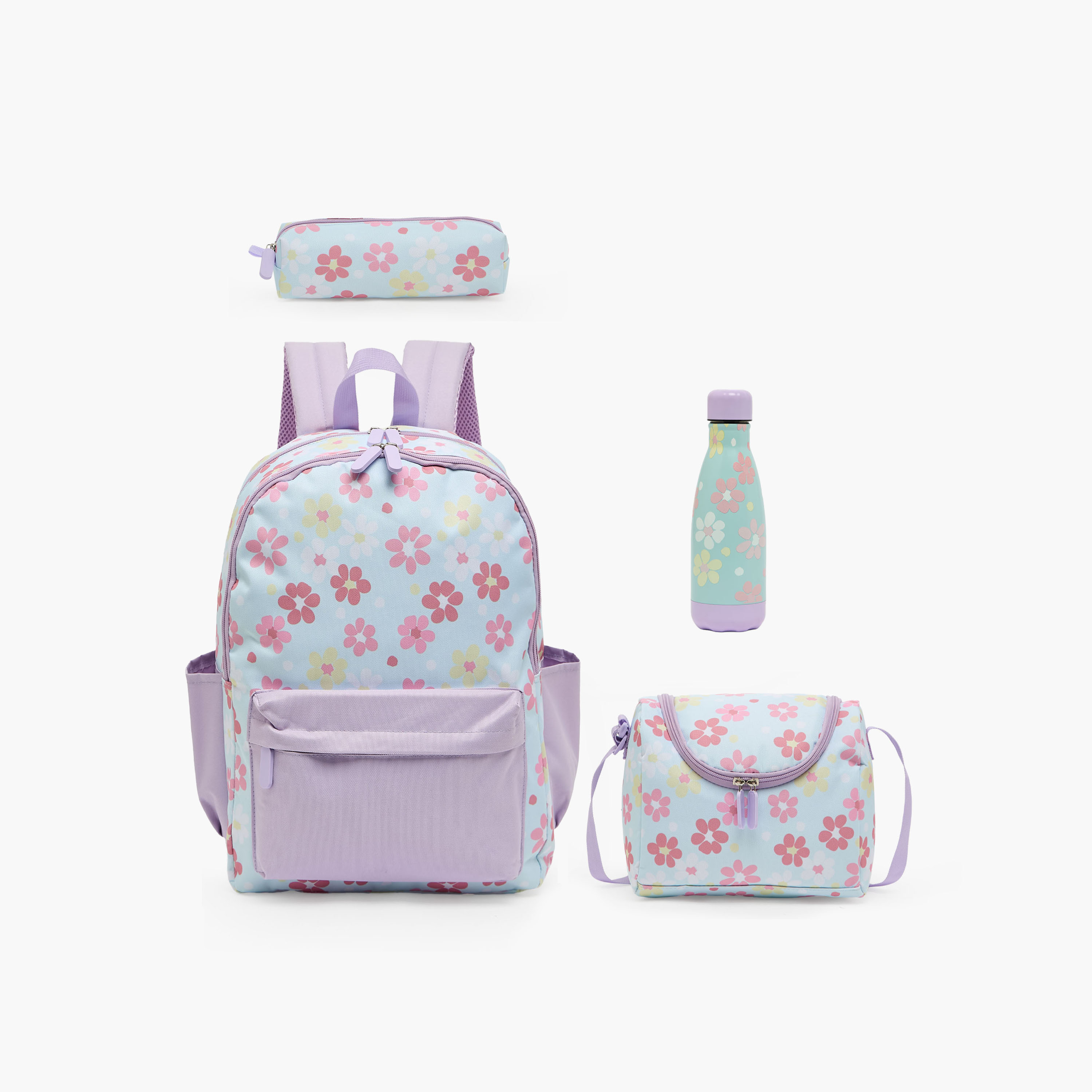 Floral Print 4-Piece School Bag Set for Girls 8-13 Years with Lunch Bag and Water Bottle - 17 inches-school-bagsandbackpacks-backpacks-image-1