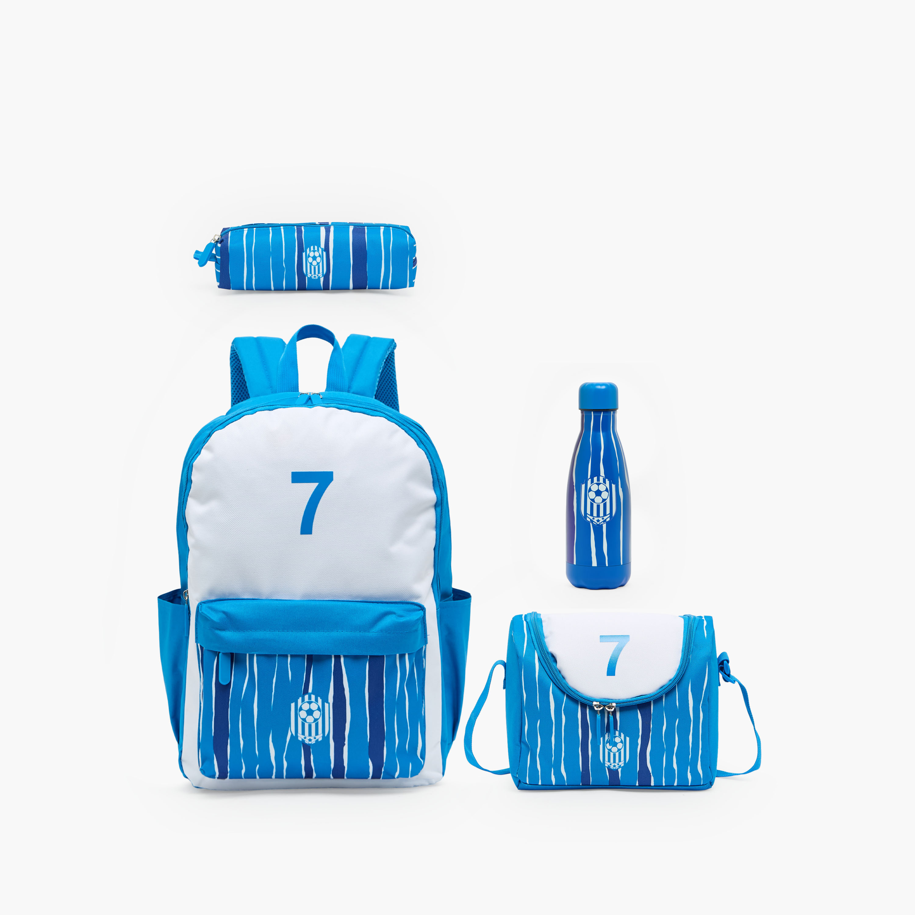 طقم شنطة ظهر مدرسية 4 قطع بطبعات كرة قدم مع شنطة غداء للأولاد من 8 - 13 سنة - 17 بوصة-school-bagsandbackpacks-backpacks-image-1