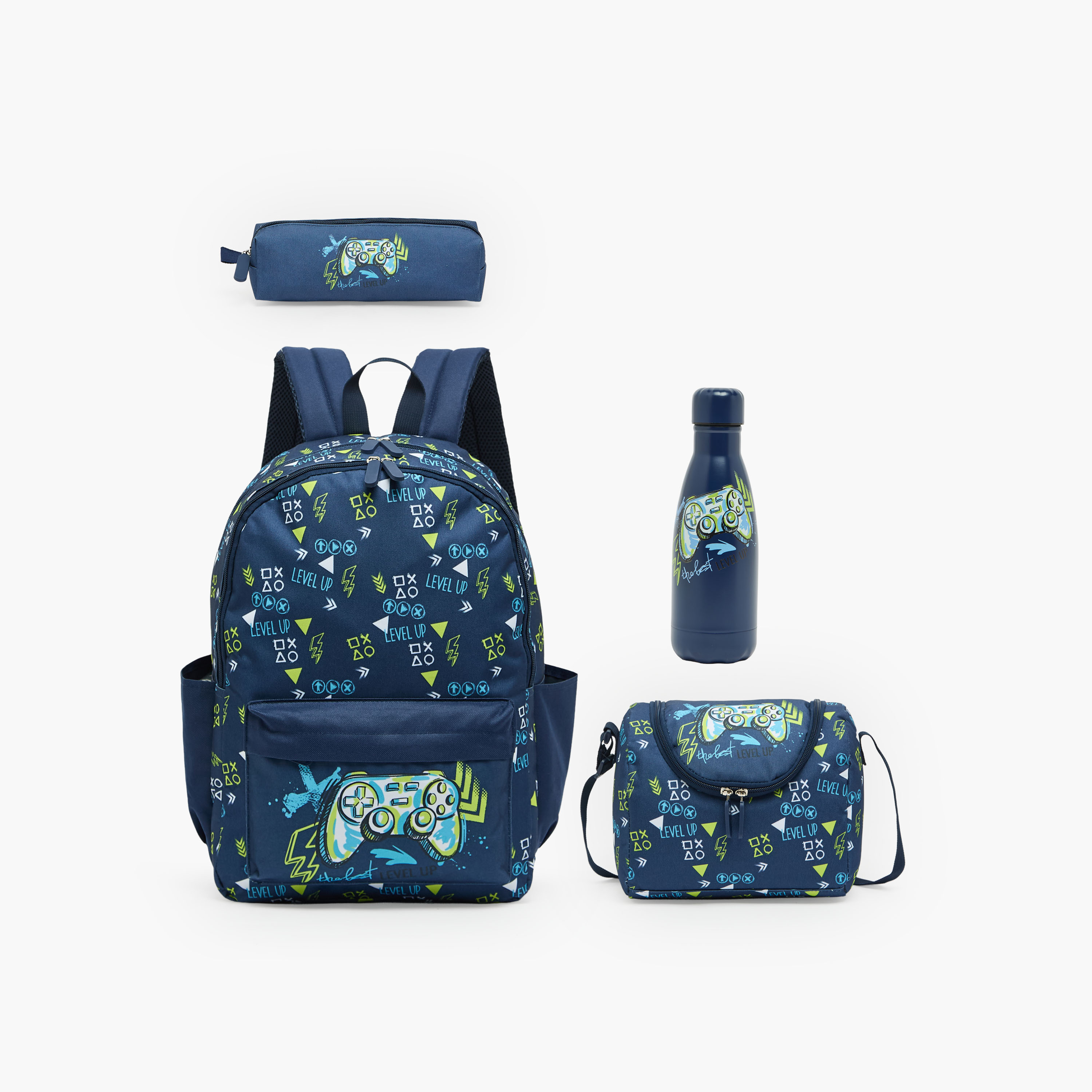 طقم شنطة ظهر مدرسية بطبعات جيمنج 4 قطع مع مقلمة للأولاد من 8 - 13 سنة - 17 بوصة-school-bagsandbackpacks-backpacks-image-1