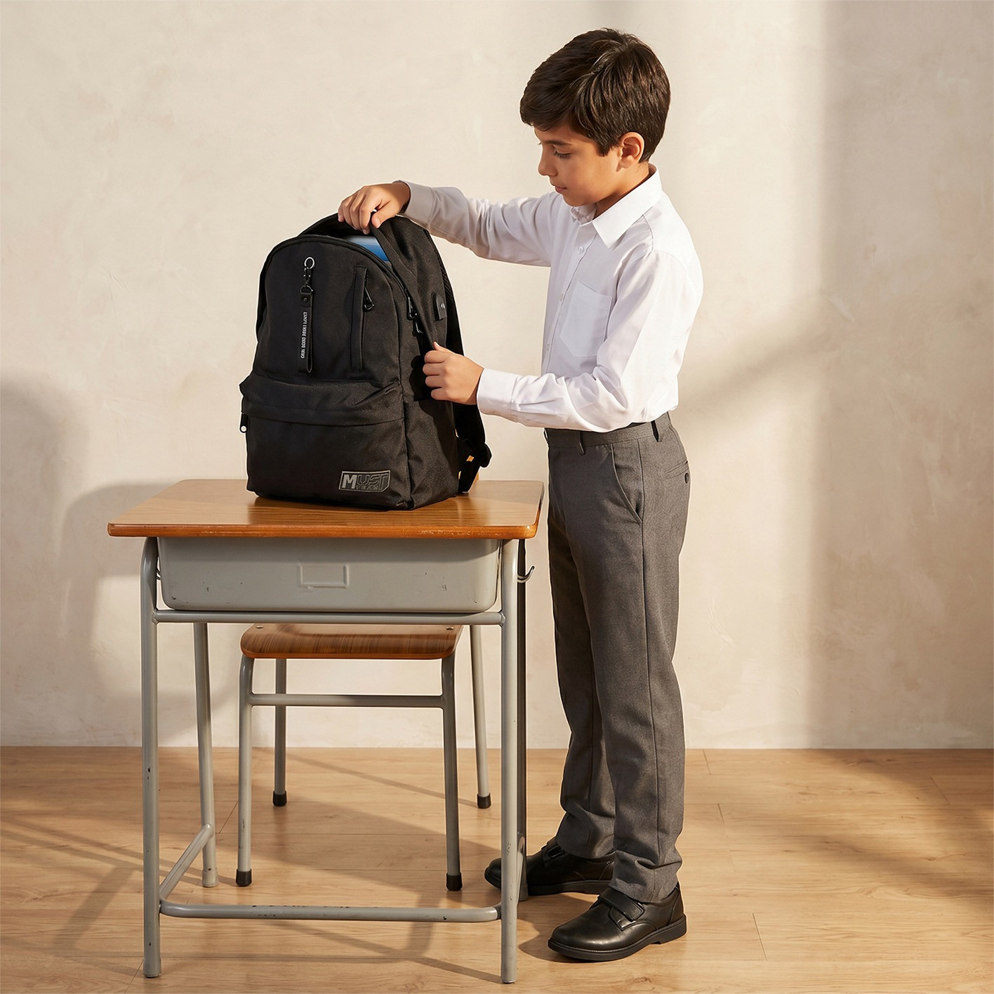 MustTeam Solid Backpack for Boys 8-13 Years with Adjustable Straps - 17 inches-school-bagsandbackpacks-backpacks-image-3
