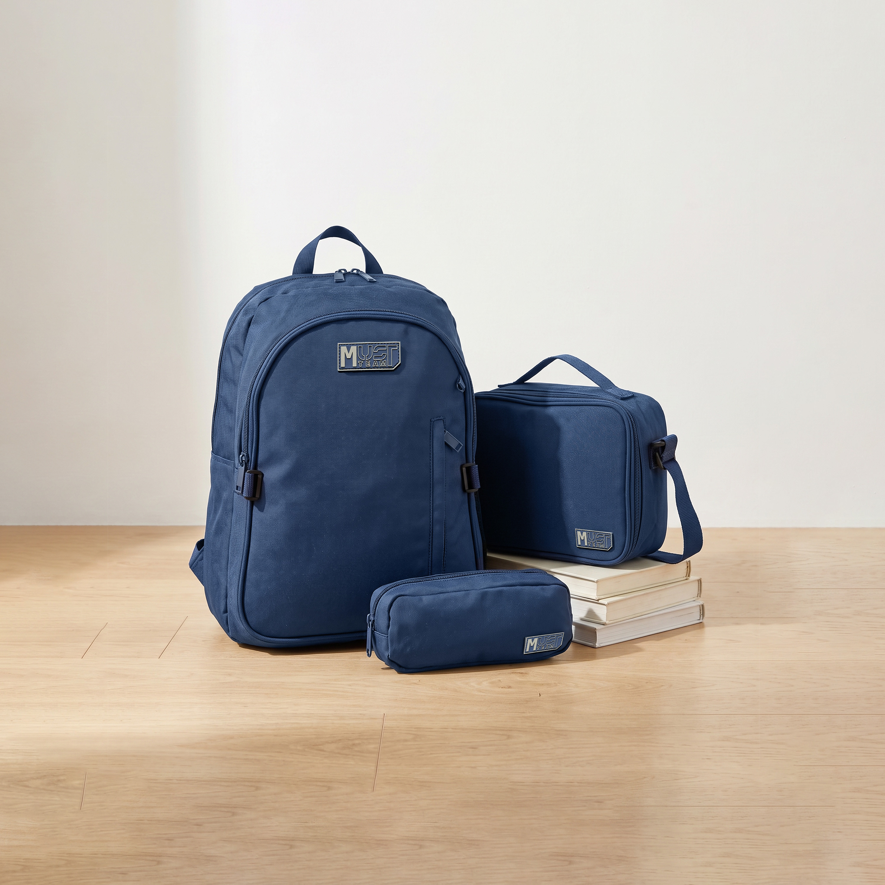 MustTeam Solid 3-Piece Backpack School Set for Boys 8-13 Years with Lunch Bag and Pouch - 16 inches-school-bagsandbackpacks-backpacks-image-1