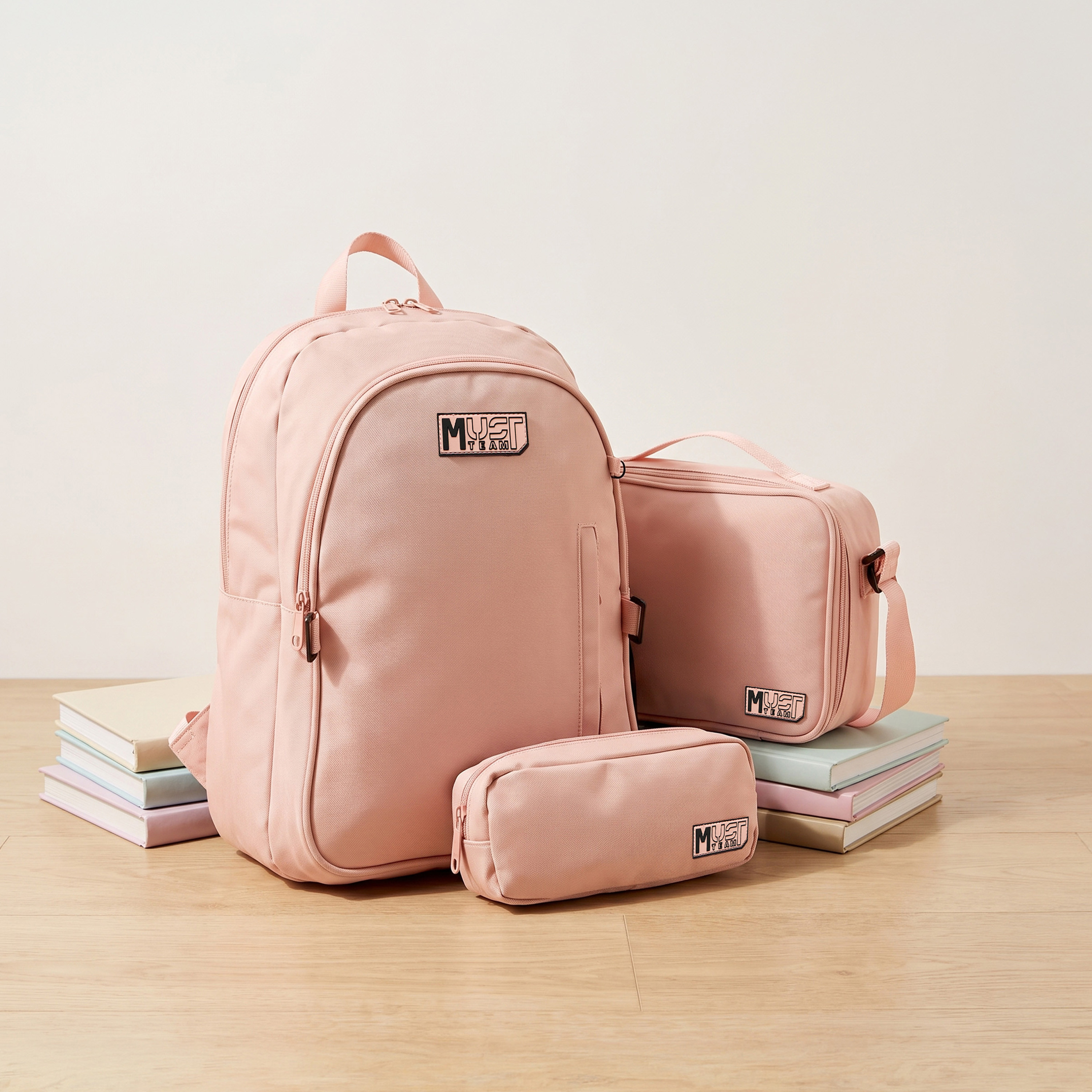 MustTeam Solid 3-Piece Backpack School Set for Girls 8-13 Years with Lunch Bag and Pouch - 16 inches-school-bagsandbackpacks-backpacks-image-1