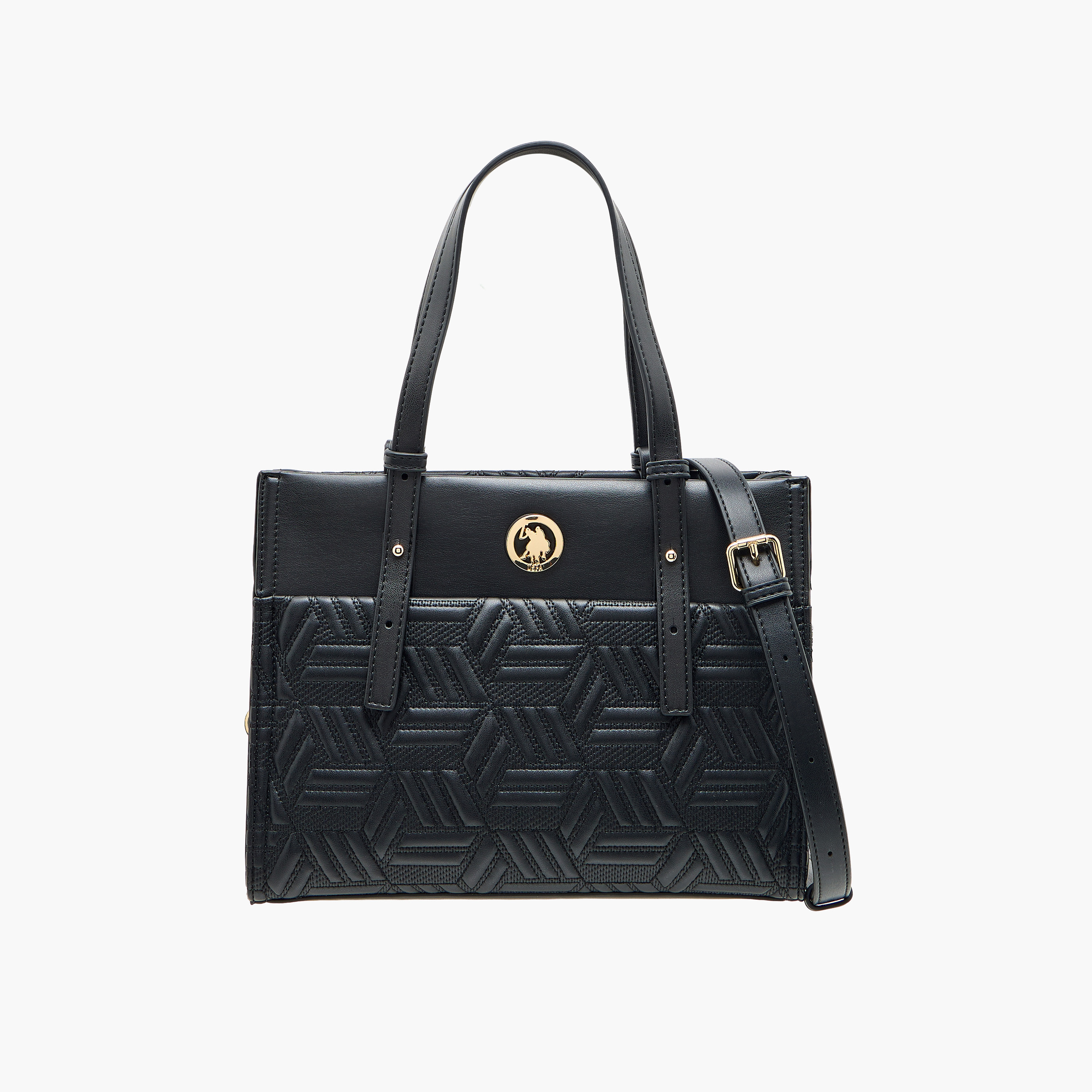 US POLO ASSN. Quilted Tote Bag with Detachable Strap-women-bagsandwallets-handbags-image-1