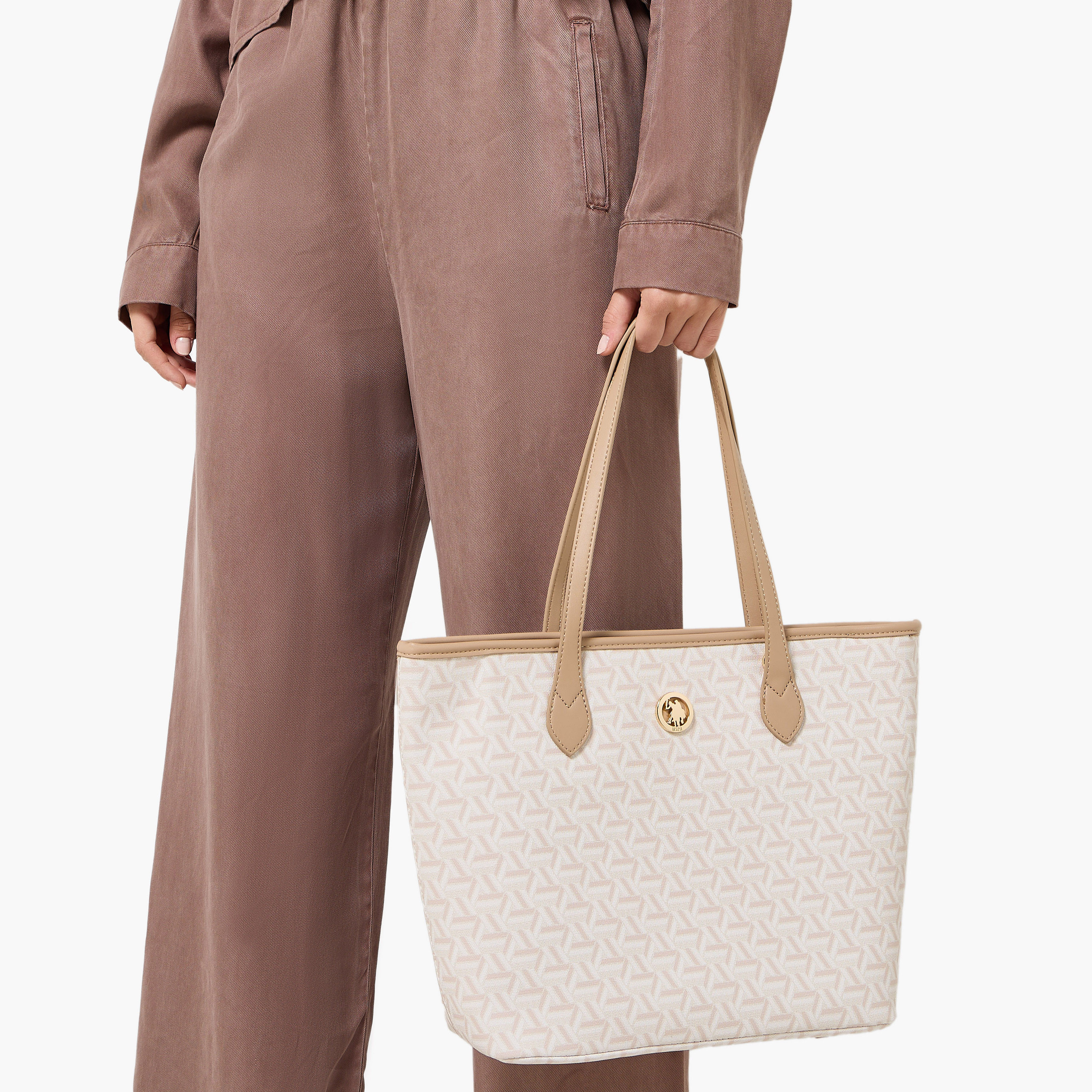 US POLO ASSN. Geometric Print Tote Bag with Detachable Strap-women-bagsandwallets-handbags-image-2