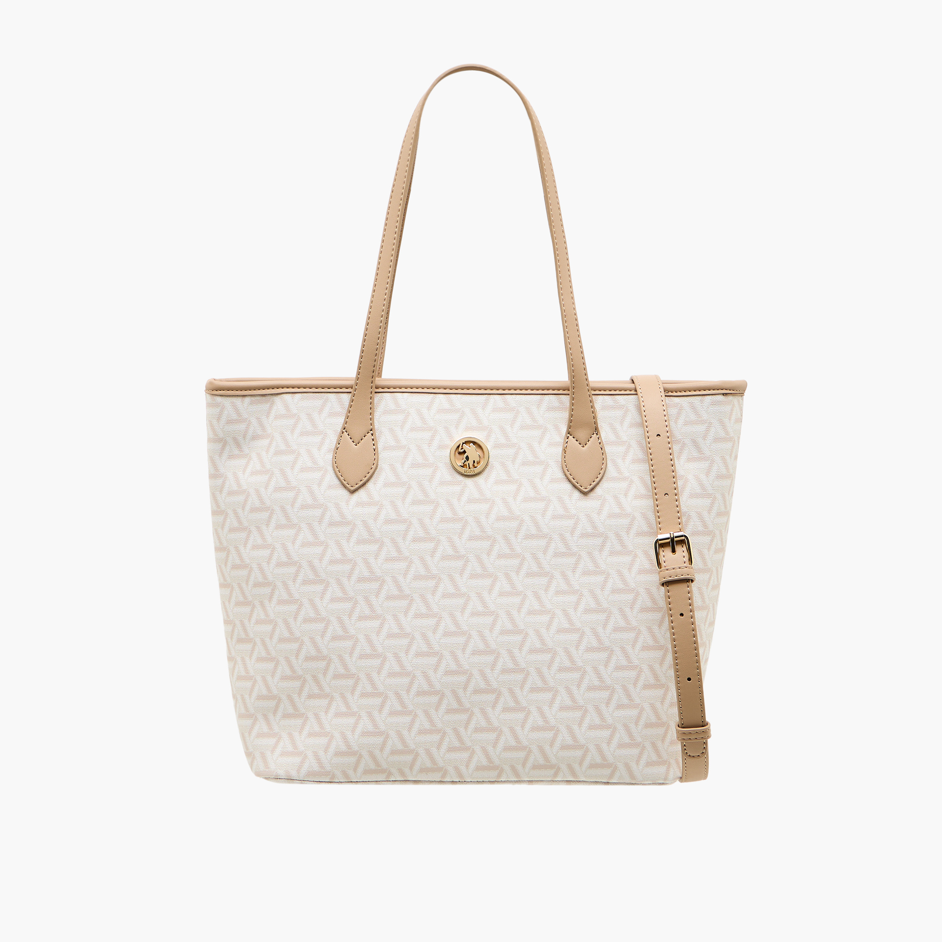 US POLO ASSN. Geometric Print Tote Bag with Detachable Strap-women-bagsandwallets-handbags-image-8
