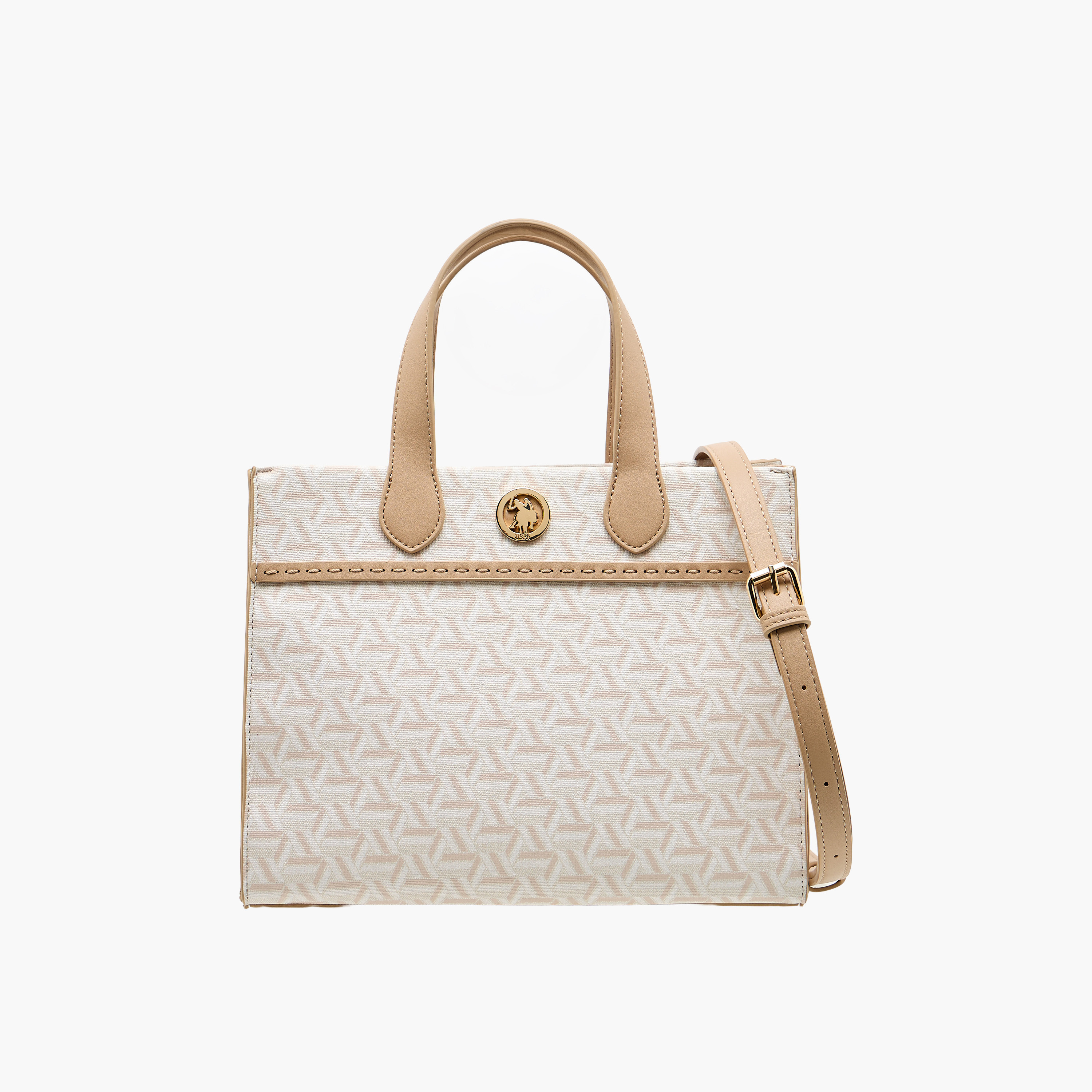 US POLO ASSN. Geometric Print Tote Bag with Detachable Strap-women-bagsandwallets-handbags-image-1