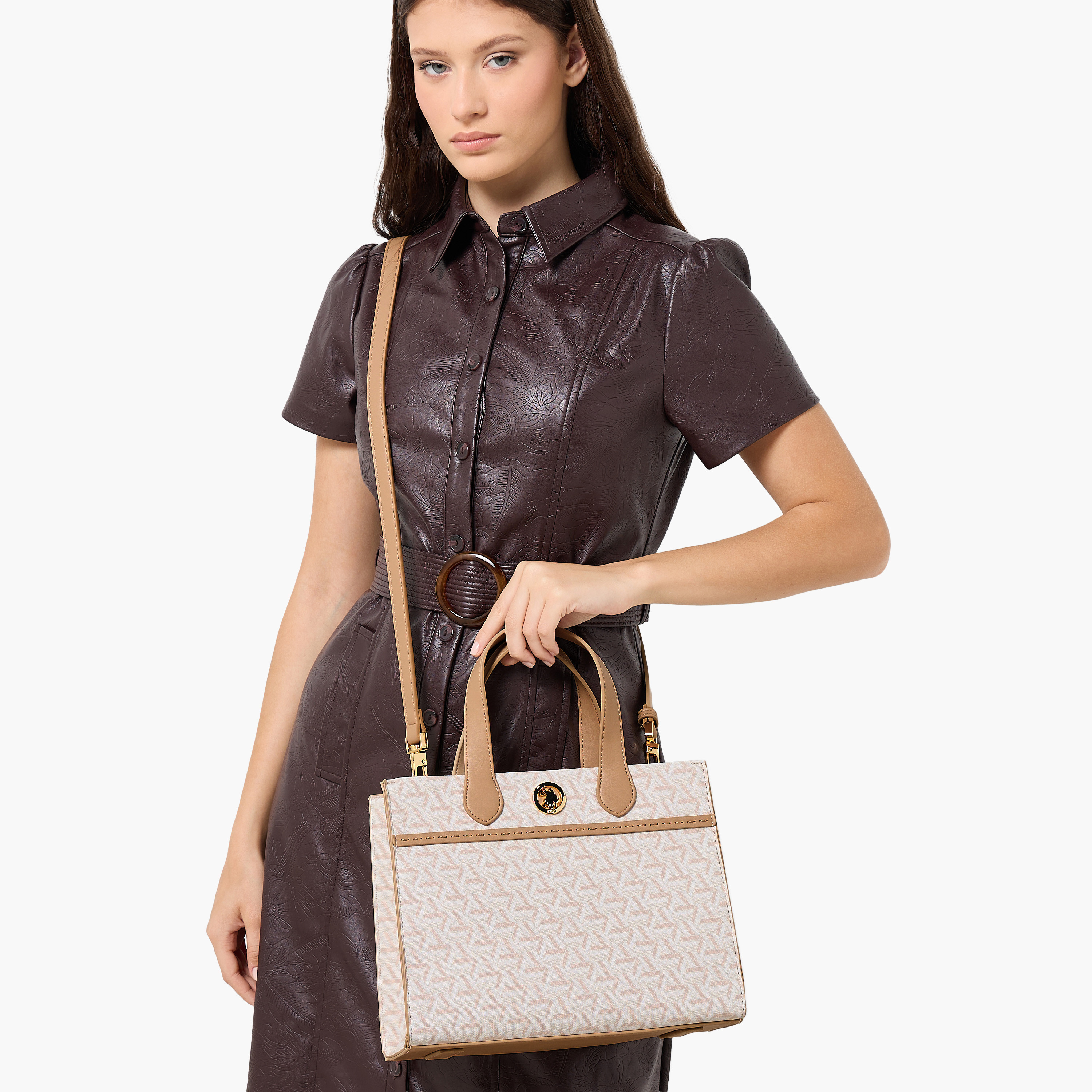 US POLO ASSN. Geometric Print Tote Bag with Detachable Strap-women-bagsandwallets-handbags-image-2