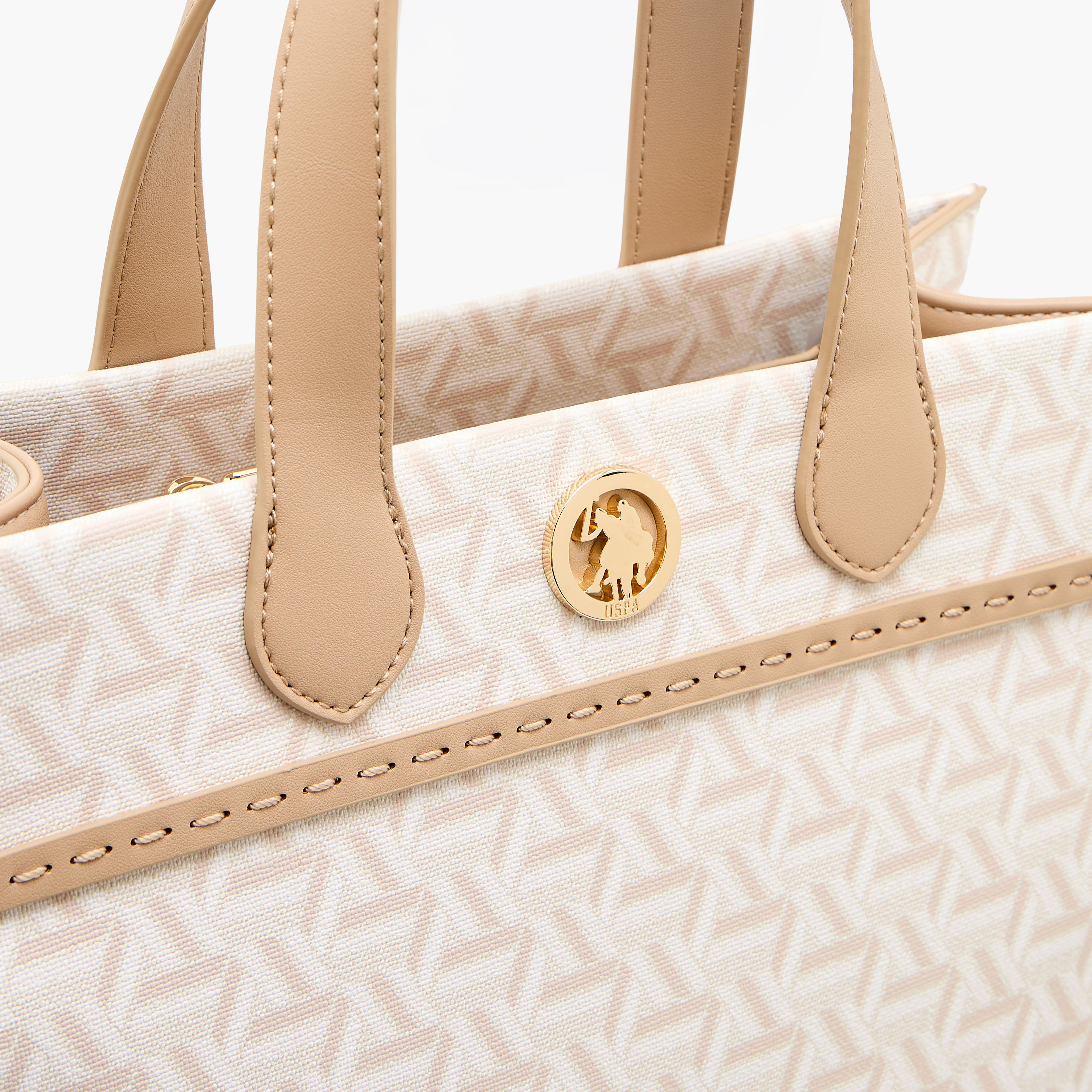 US POLO ASSN. Geometric Print Tote Bag with Detachable Strap-women-bagsandwallets-handbags-image-5