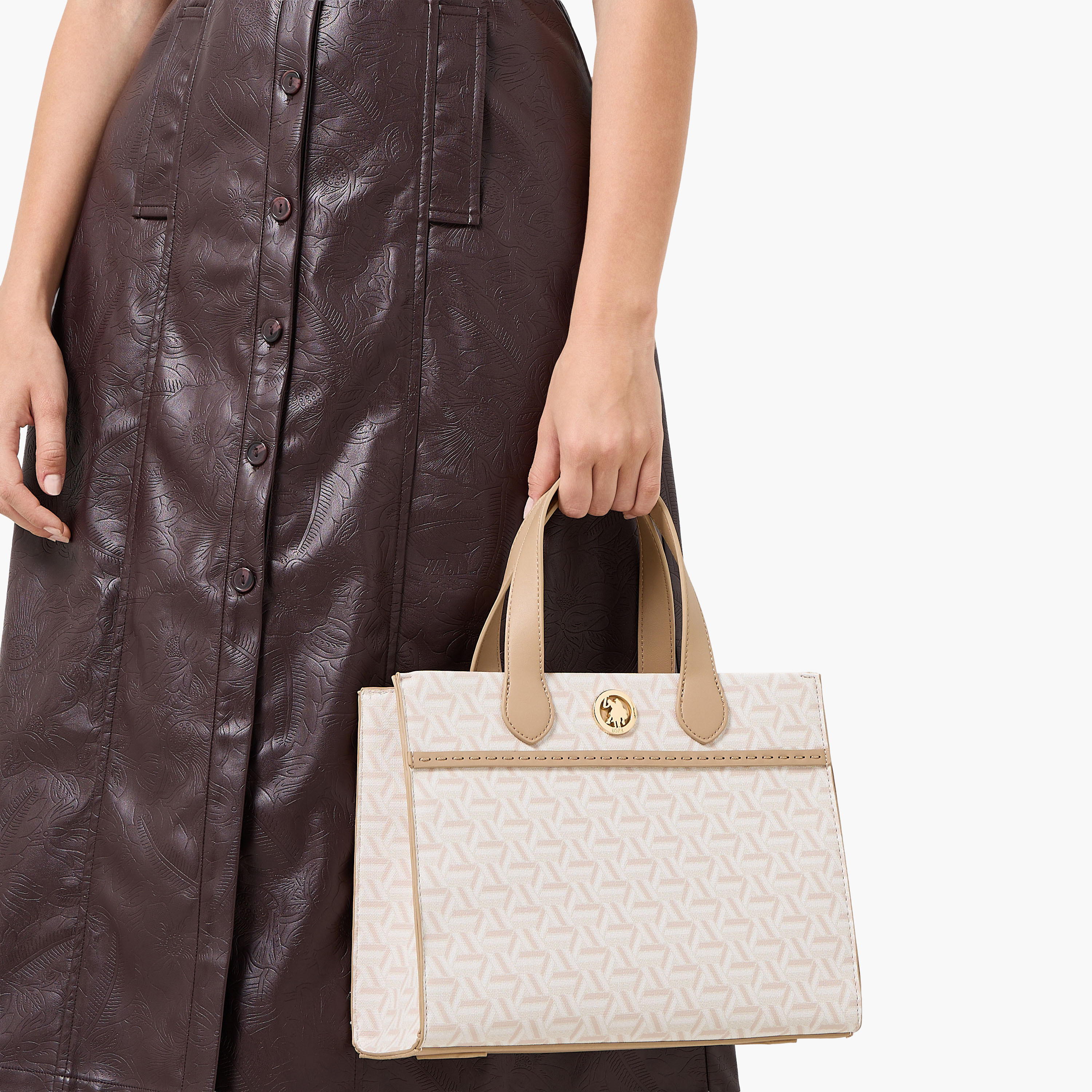 US POLO ASSN. Geometric Print Tote Bag with Detachable Strap-women-bagsandwallets-handbags-image-8