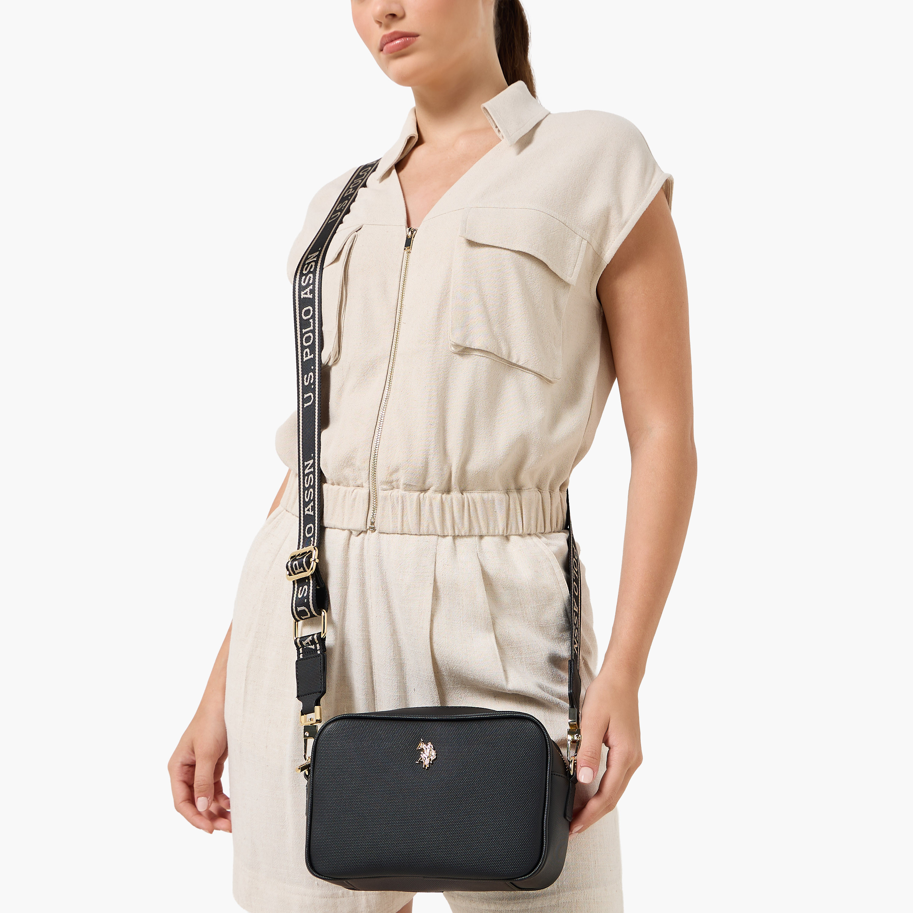 US POLO ASSN. Textured Crossbody Bag with Adjustable Strap-women-bagsandwallets-handbags-image-2