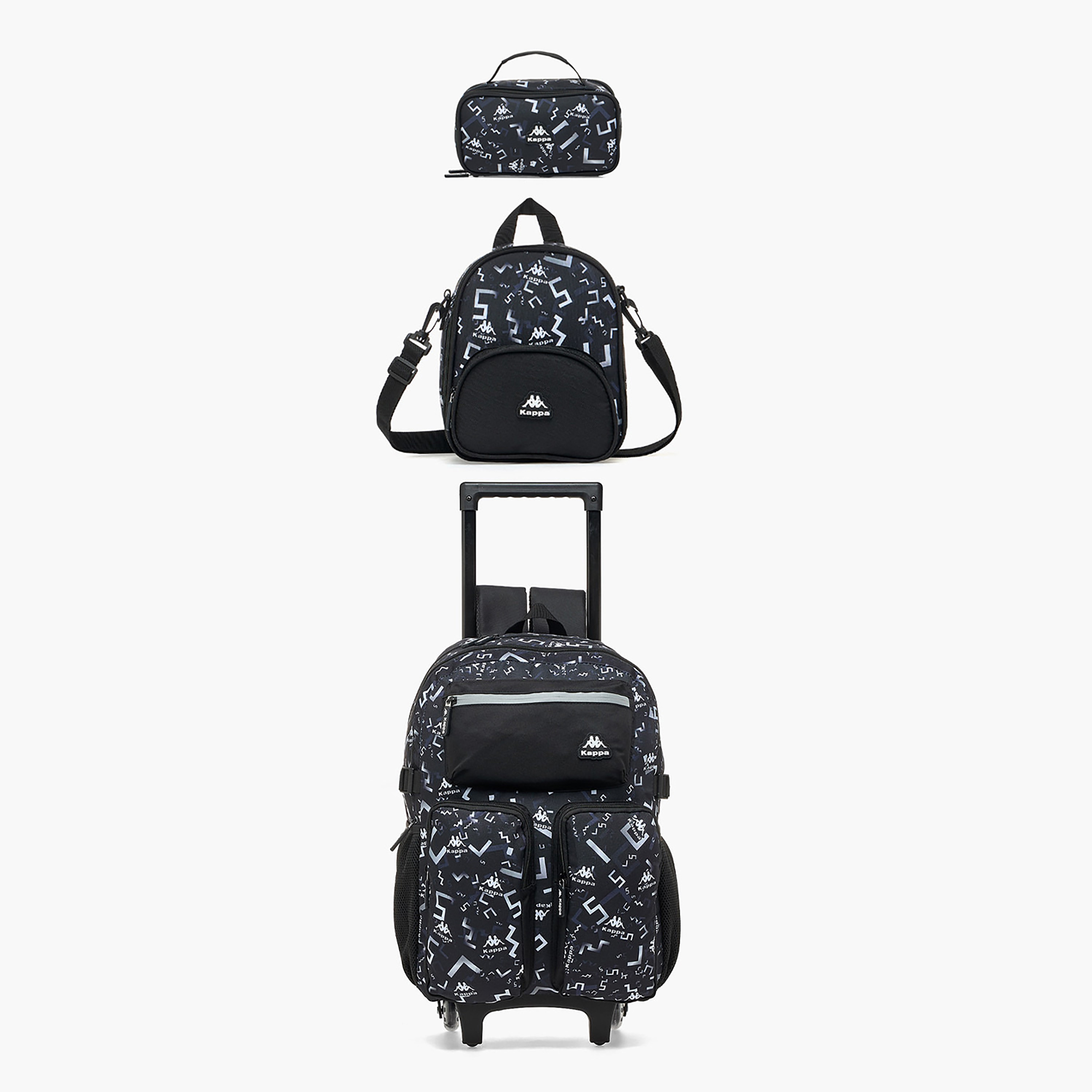 Kappa Logo Print 3-Piece School Trolley Bag Set for Kids 13 Years+ with Lunch Bag and Pencil Pouch-school-bagsandbackpacks-backpacks-image-1