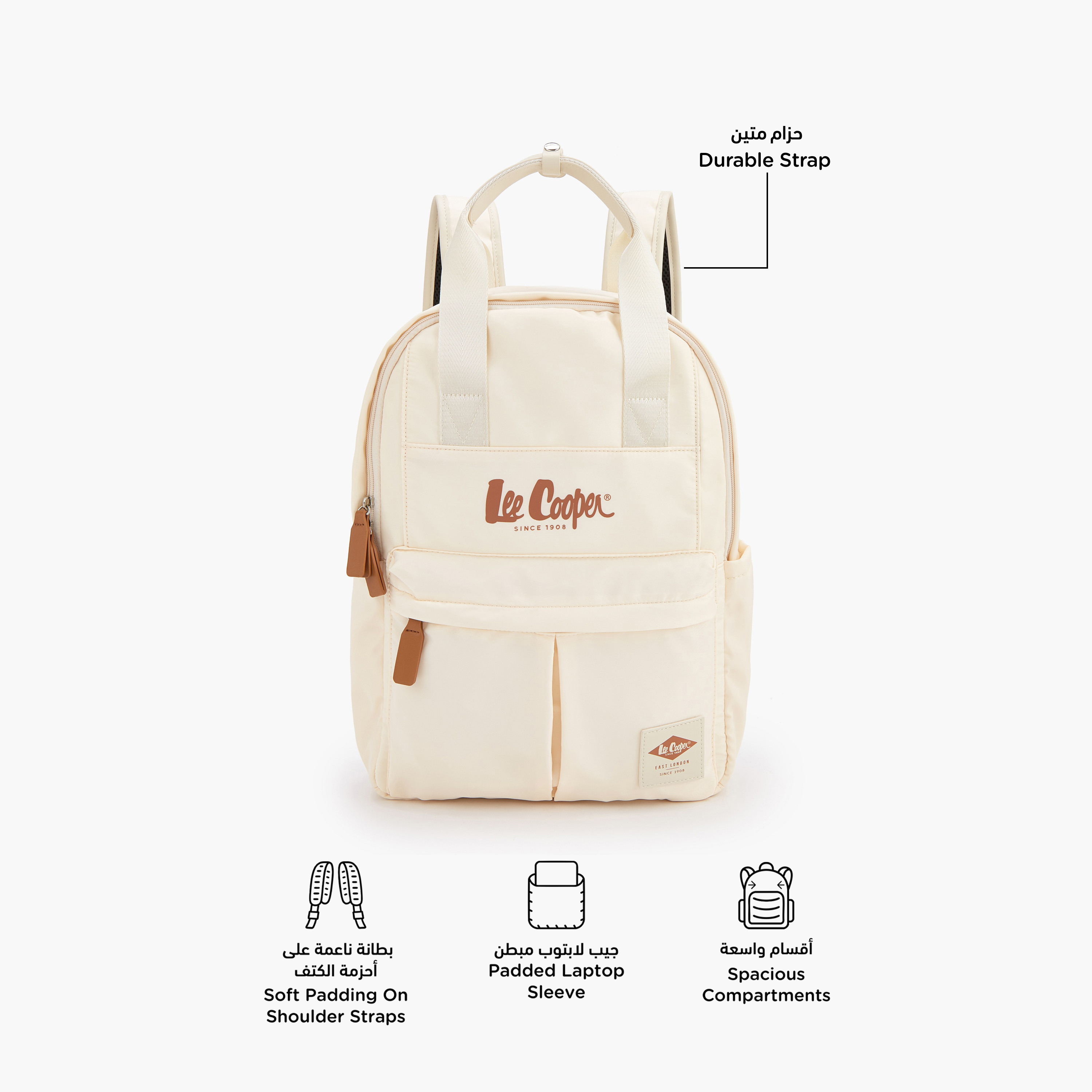 شنطة ظهر بحمالات كتف قابلة للتعديل وطبعات شعار من لي كوبر-women-bagsandwallets-backpacks-image-2