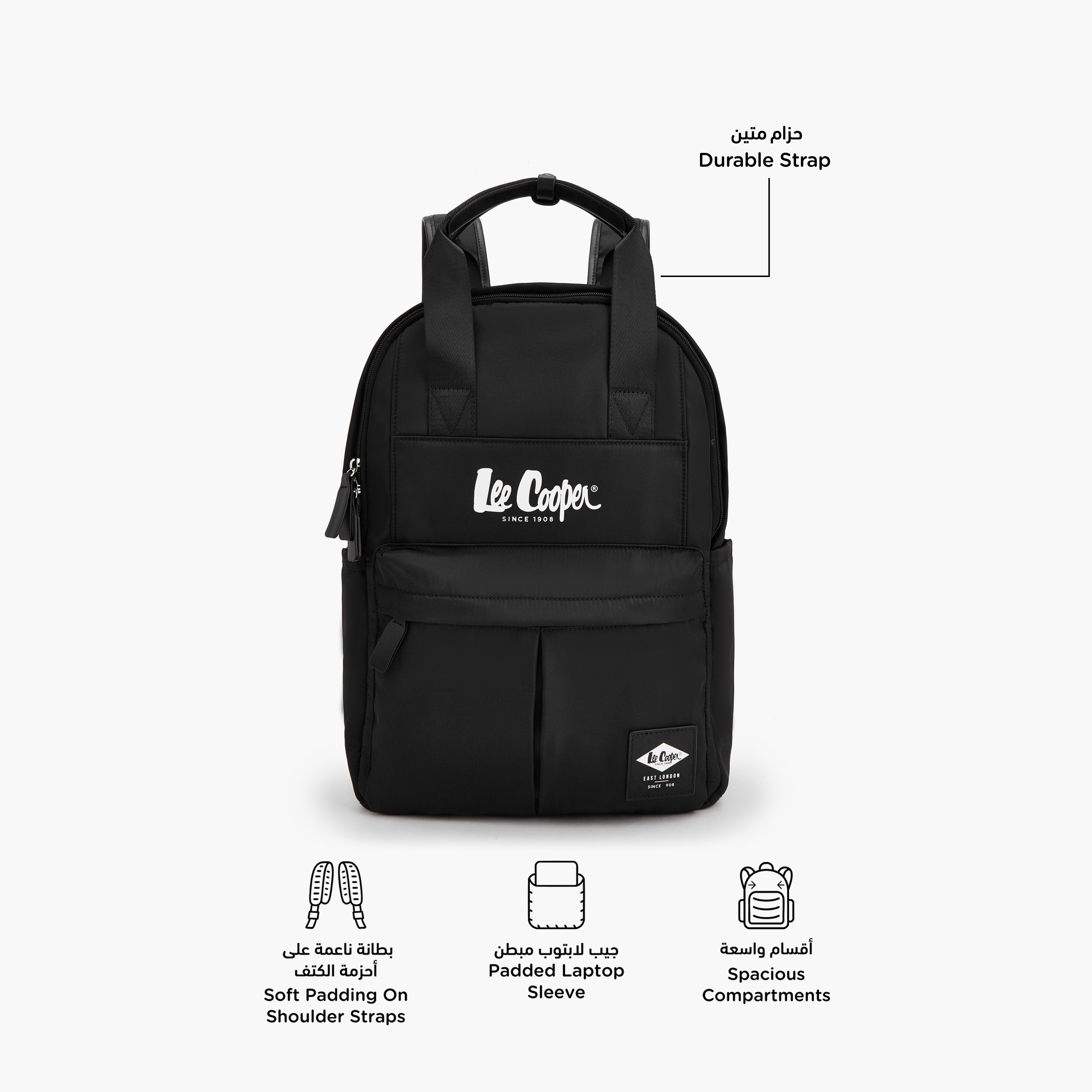 شنطة ظهر بحمالات كتف قابلة للتعديل وطبعات شعار من لي كوبر-women-bagsandwallets-backpacks-image-2