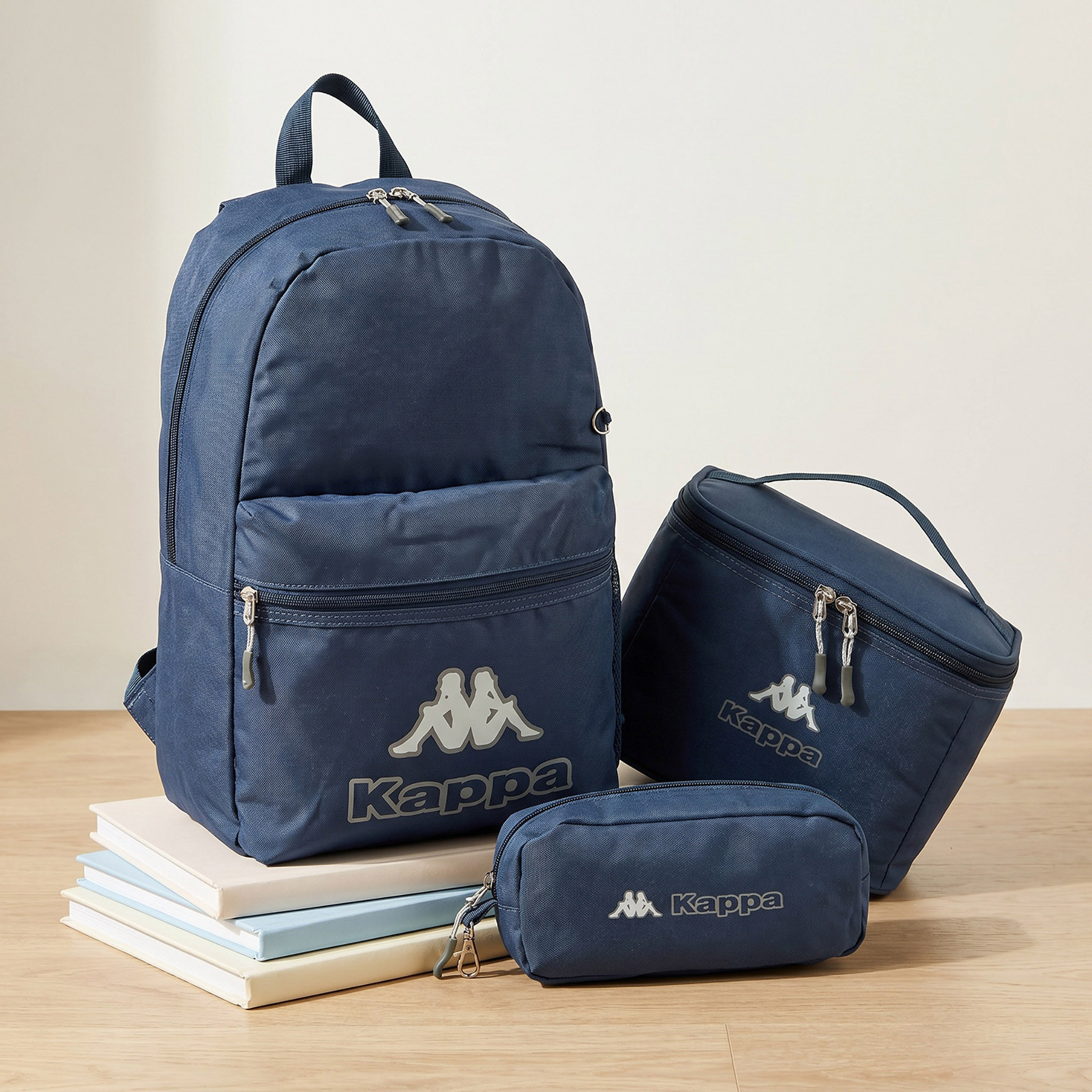 Kappa Logo Print 3-Piece School Backpack Set for Kids 8-13 Years with Pencil Pouch and Lunch Bag-school-bagsandbackpacks-backpacks-image-1