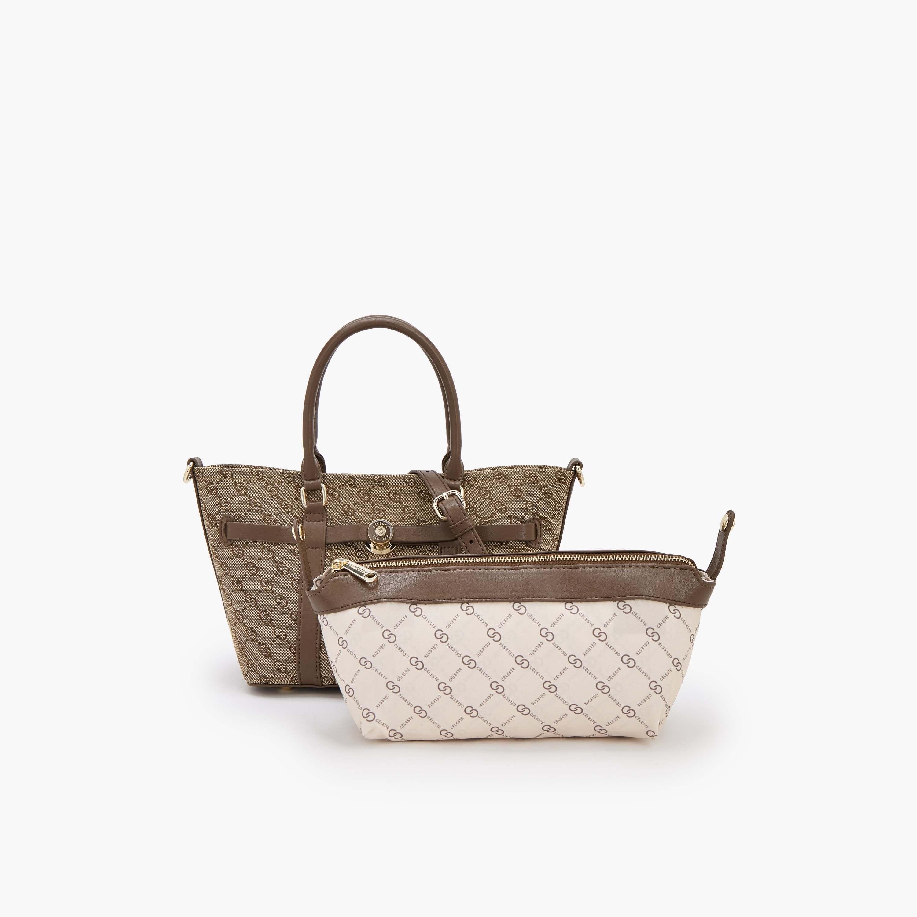 Celeste Monogram Print Tote Bag with Pouch-women-bagsandwallets-handbags-image-1