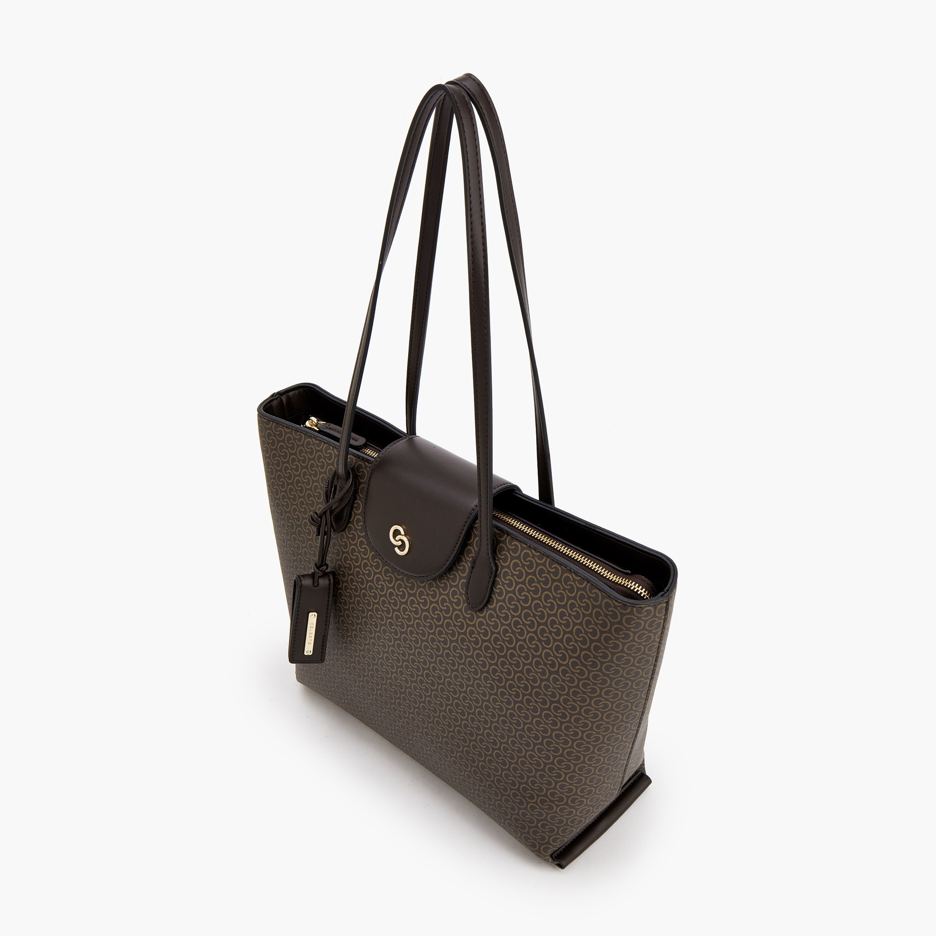 حقيبة توت بطبعات مونوجرام وسحاب إغلاق من سيليست-women-bagsandwallets-handbags-image-4