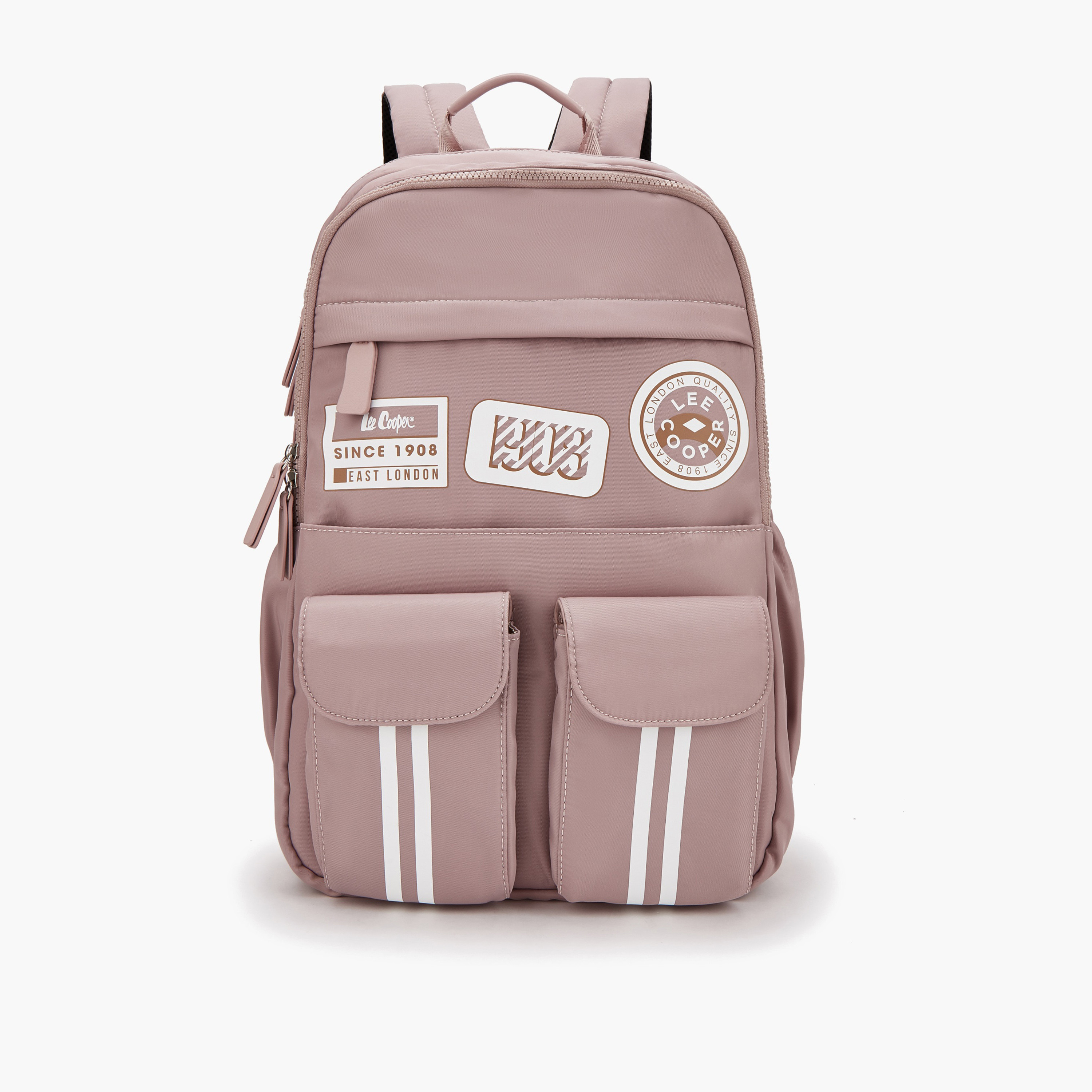 شنطة ظهر بأحزمة كتف مبطنة وطبعات شعار من لي كوبر-women-bagsandwallets-backpacks-image-1